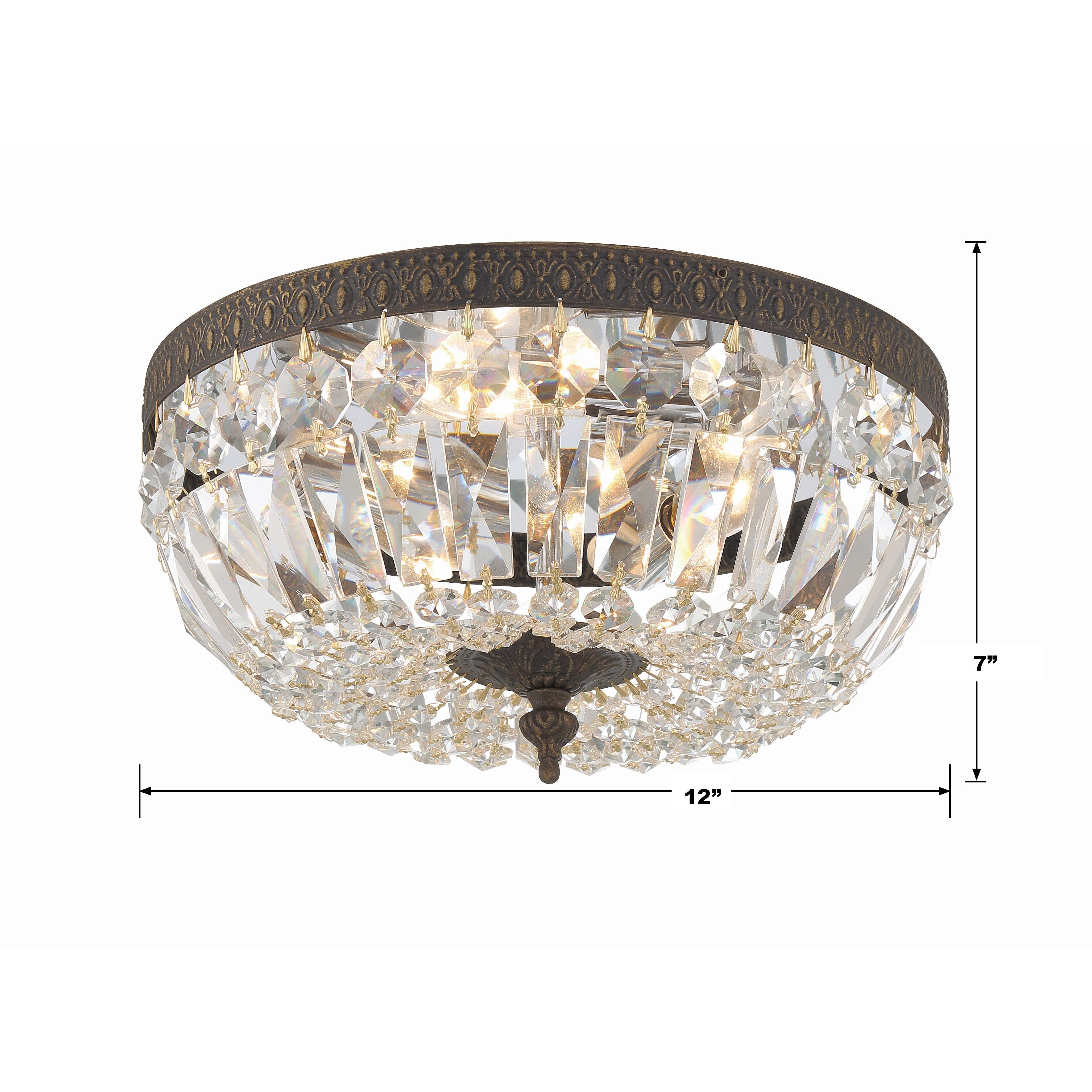 Waltham 3 Light 12 inch English Bronze Flush Ceiling Light in Clear Spectra