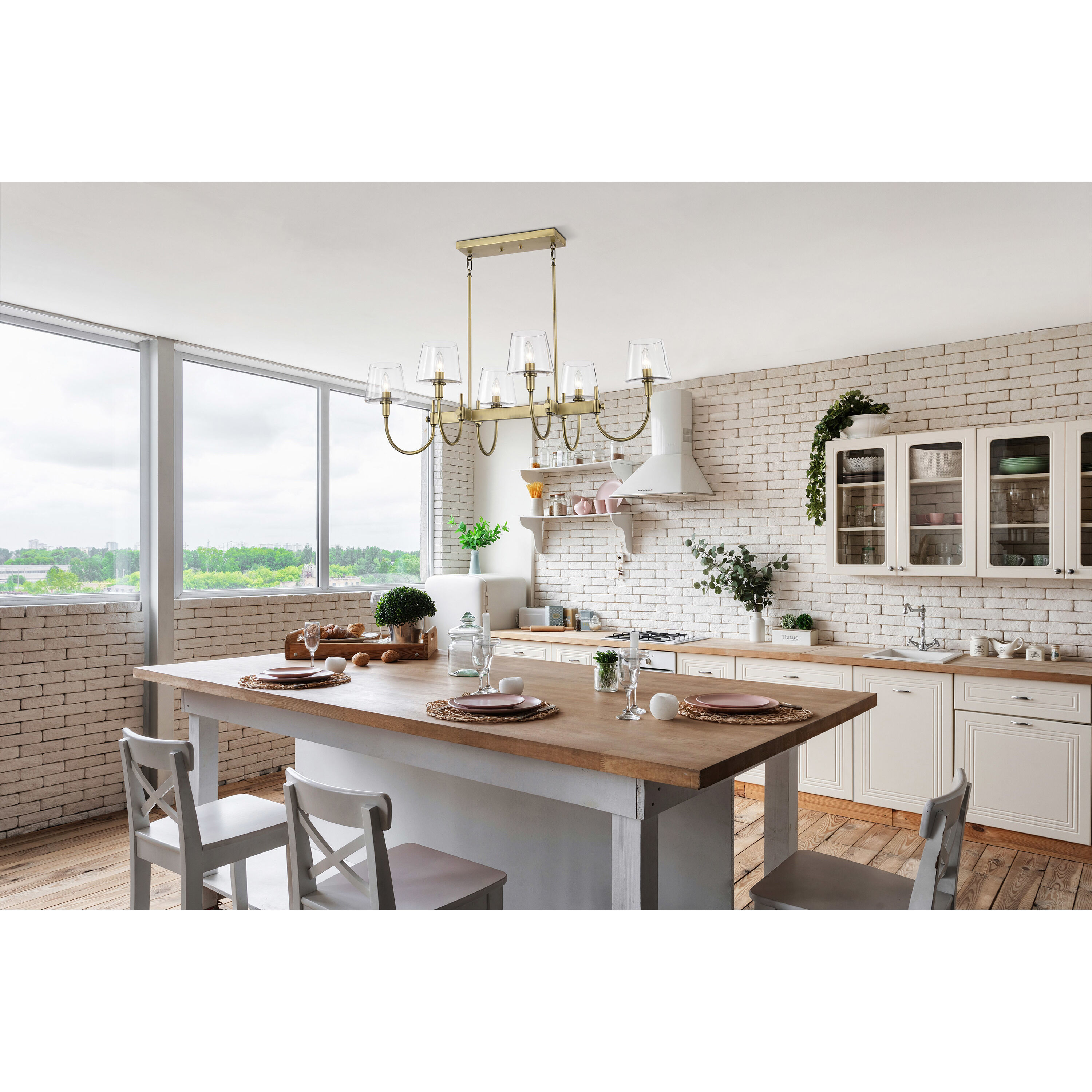 Brookside 6 Light 25 inch Vintage Brass Island Pendant Ceiling Light