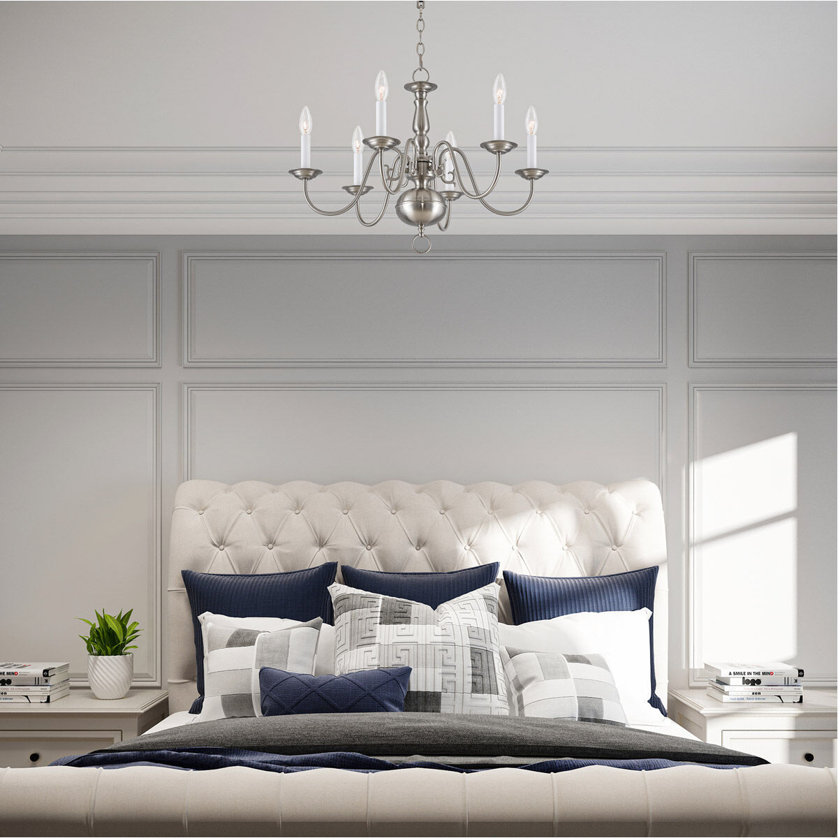 Williamsburgh 6 Light 24 inch Brushed Nickel Chandelier Ceiling Light