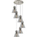 Newton Cone 6 Light 18.63 inch Brushed Satin Nickel Multi Pendant Ceiling Light in Light Smoke Glass