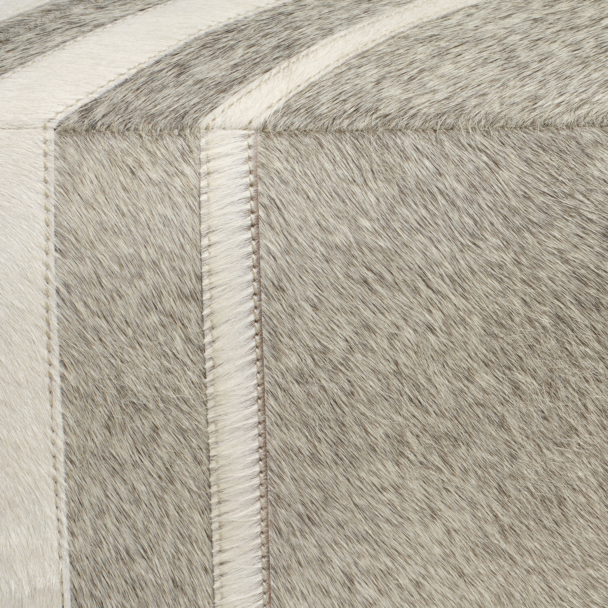 Nantucket 16 inch Grey Hide with White Hide Stripes Ottoman, Inline