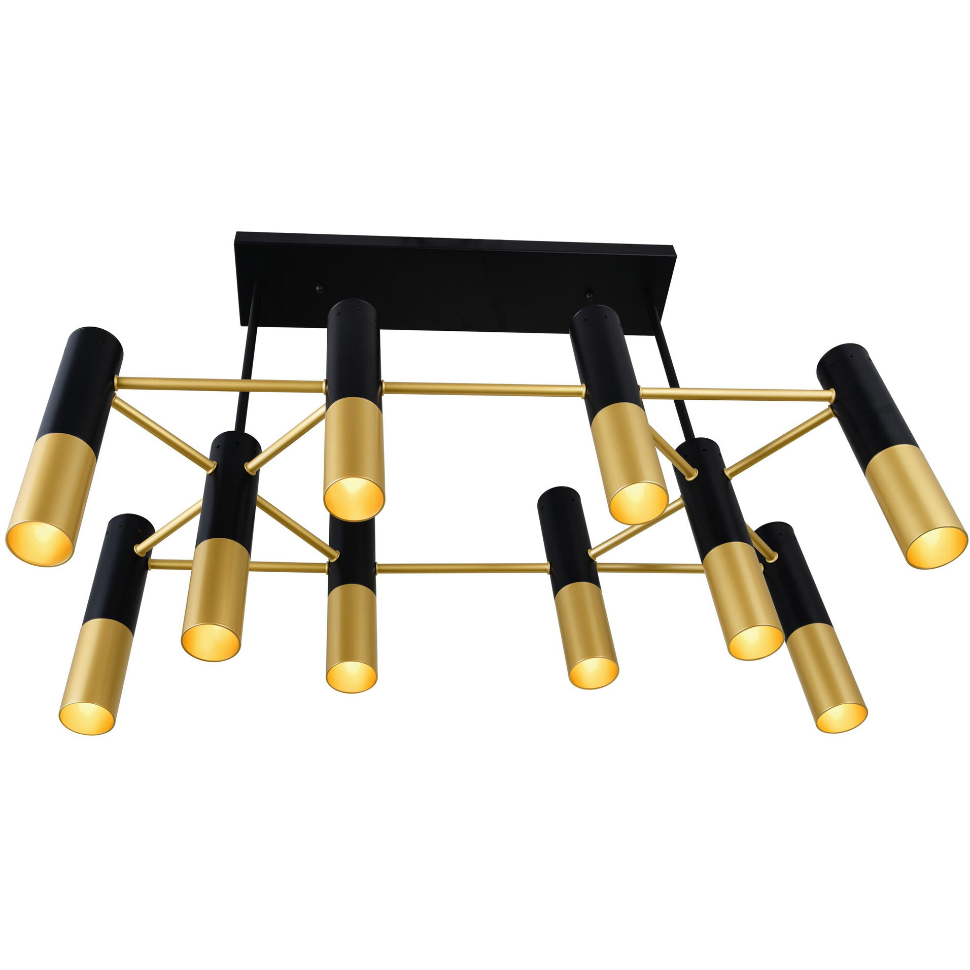 Anem 10 Light 12 inch Matte Black and Satin Gold Down Chandelier Ceiling Light