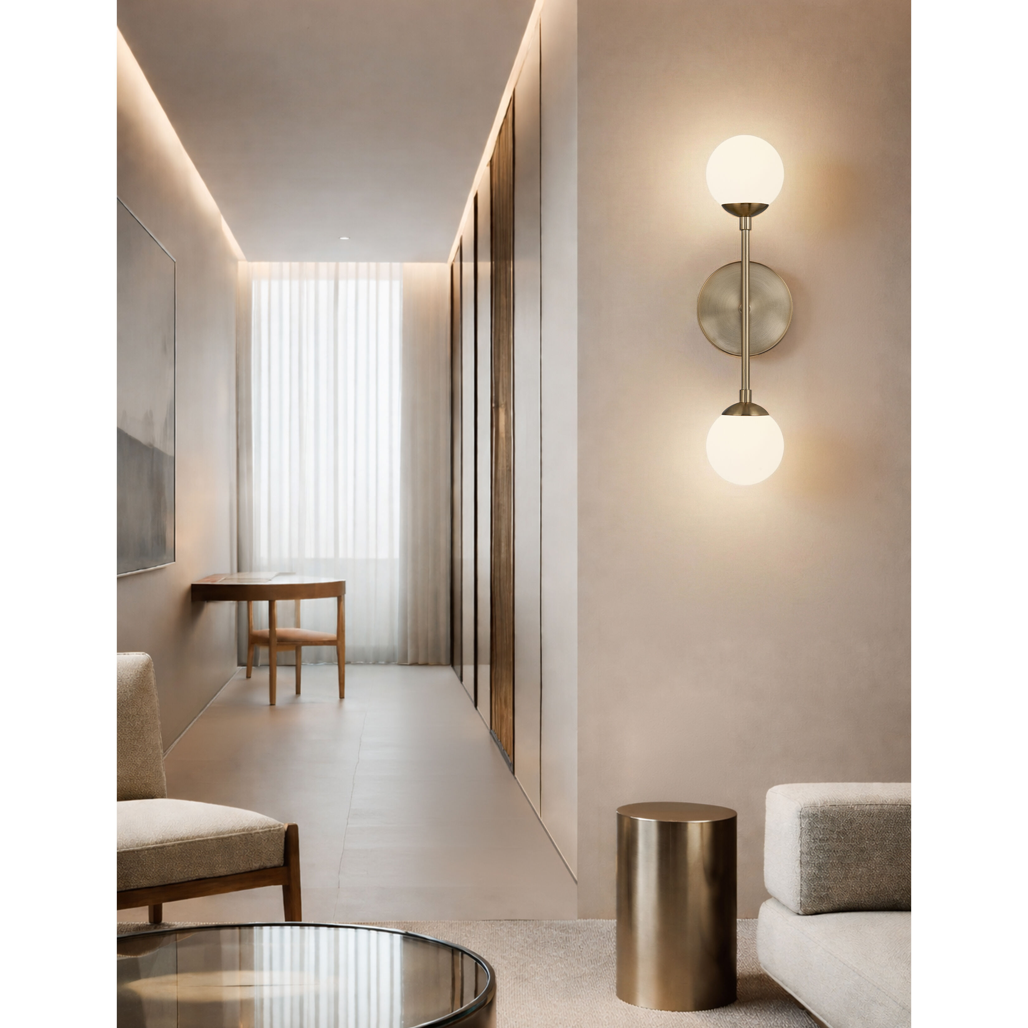 Fusion Collection - Noho Family 2 Light 4.5 inch Brushed Brass ADA Wall Sconce Wall Light in 4" D x 4.5" W x 16.5" H, EVOLV