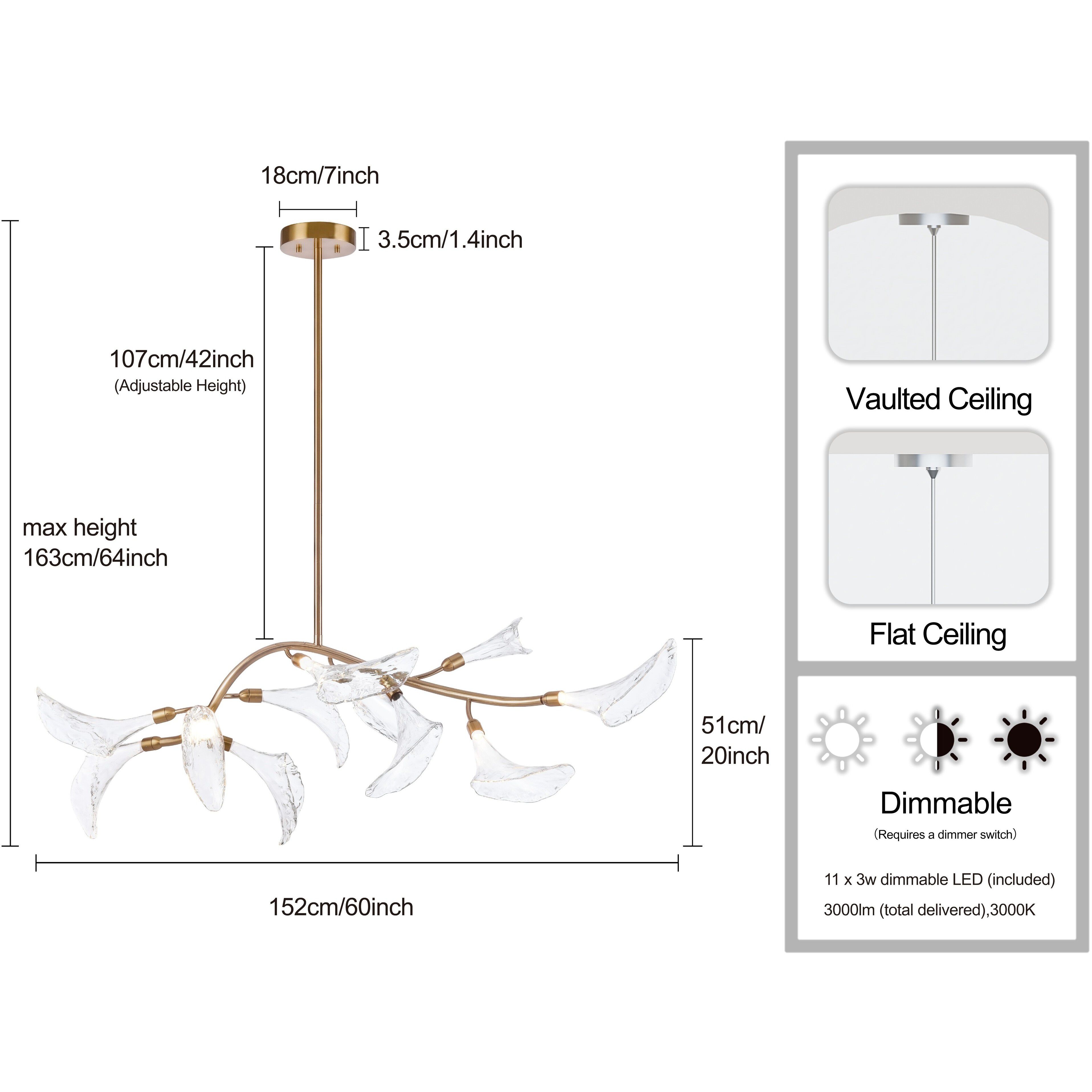 Calla LED 60 inch Natural Brass Linear Chandelier Ceiling Light