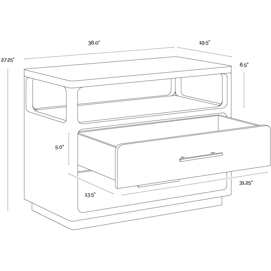 Danette 36 X 19.5 inch Black Night Stand