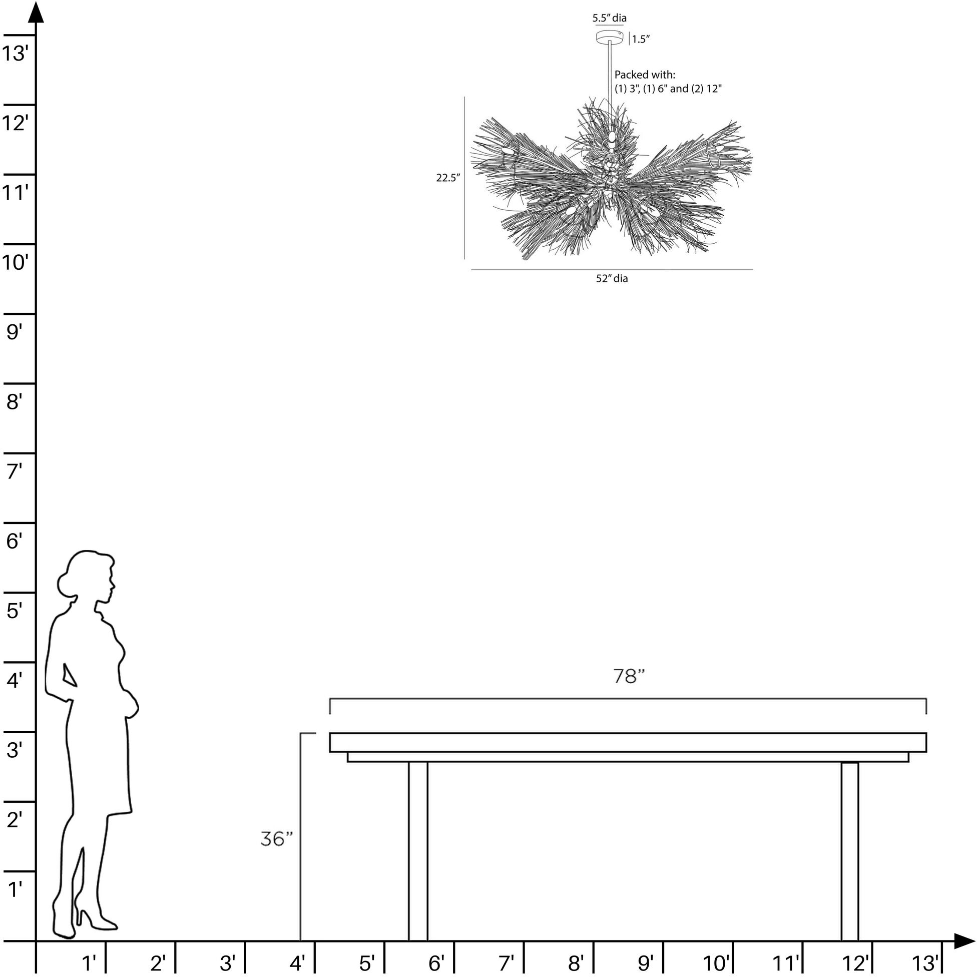 Kauai 12 Light 52 inch Bleached Rattan and White Chandelier Ceiling Light