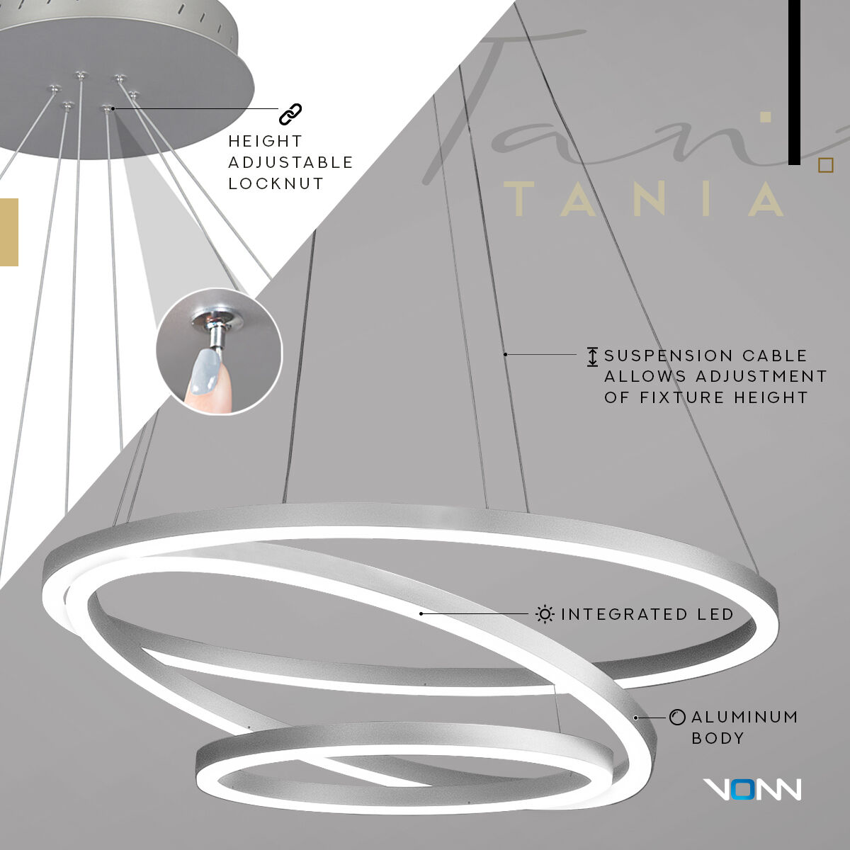Tania Trio 31.5 inch Silver Chandelier Ceiling Light