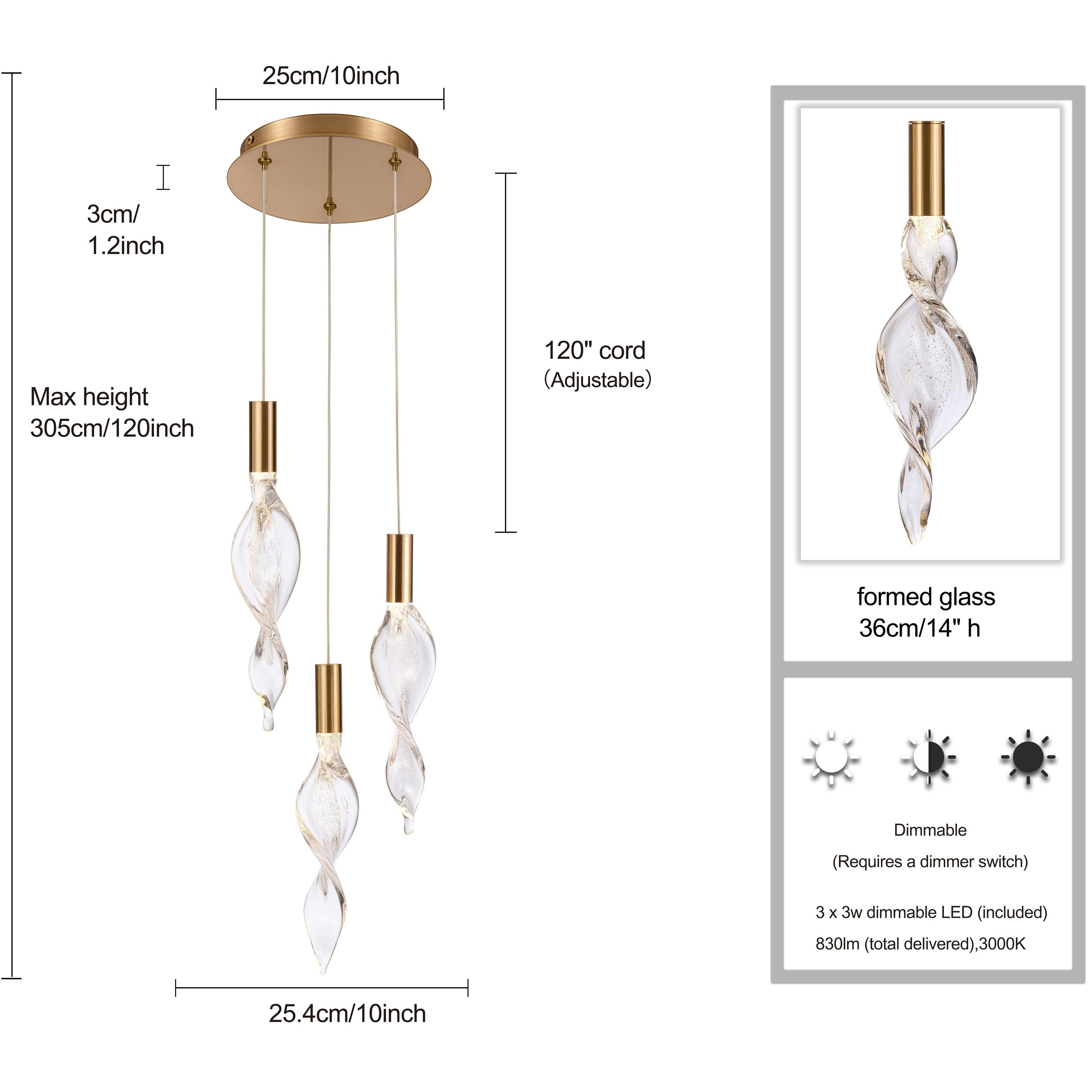 Aurora LED 10 inch Natural Brass Pendant Ceiling Light, Converts to Flush Mount