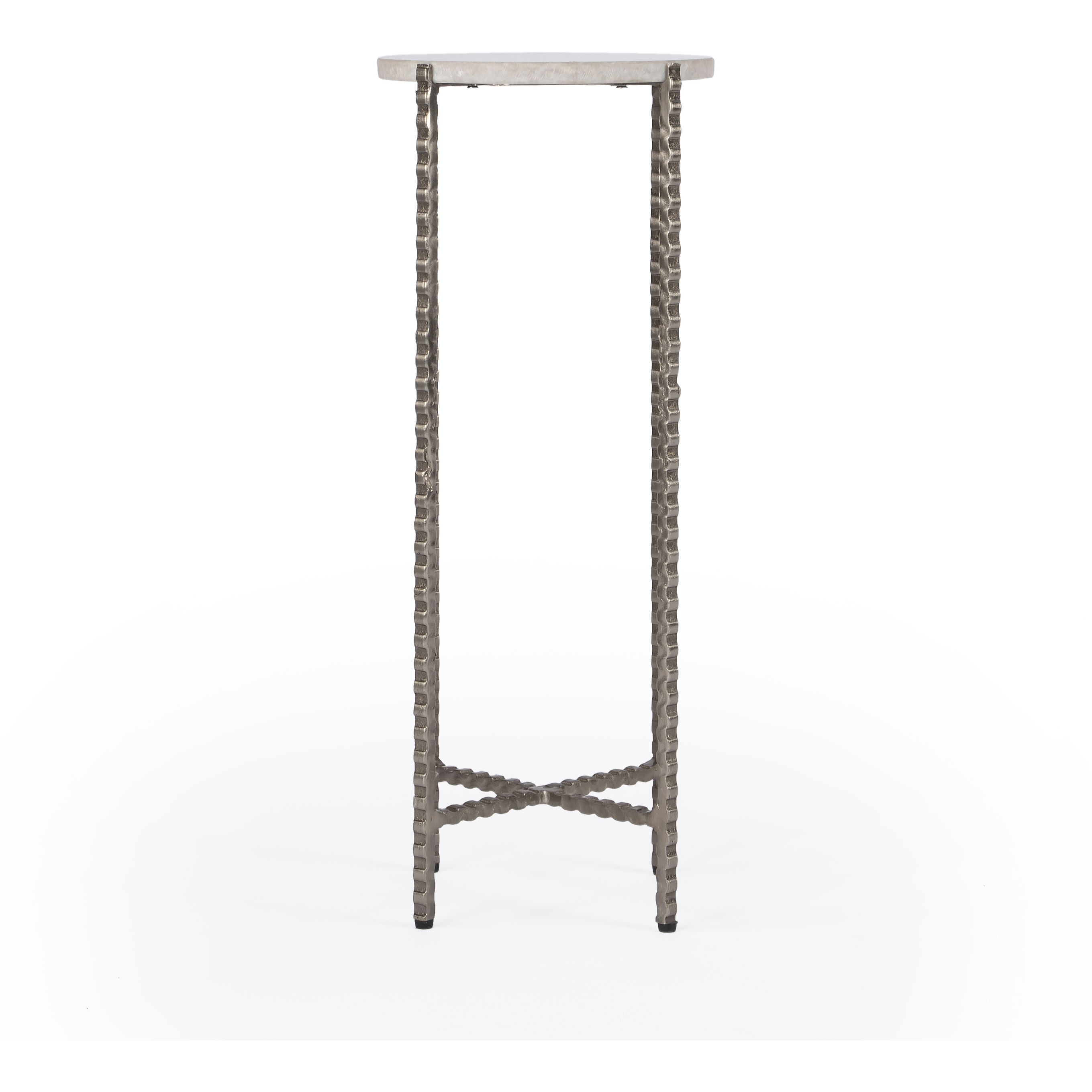 Nigella Marble and Silver Cross Legs Side Table in Multi-Color
