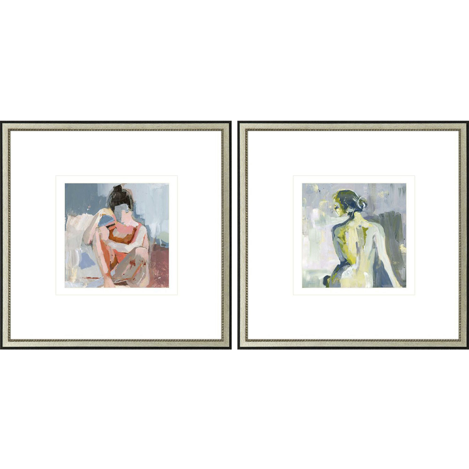 Figurative Blue and Green and White and Yellow Framed Art