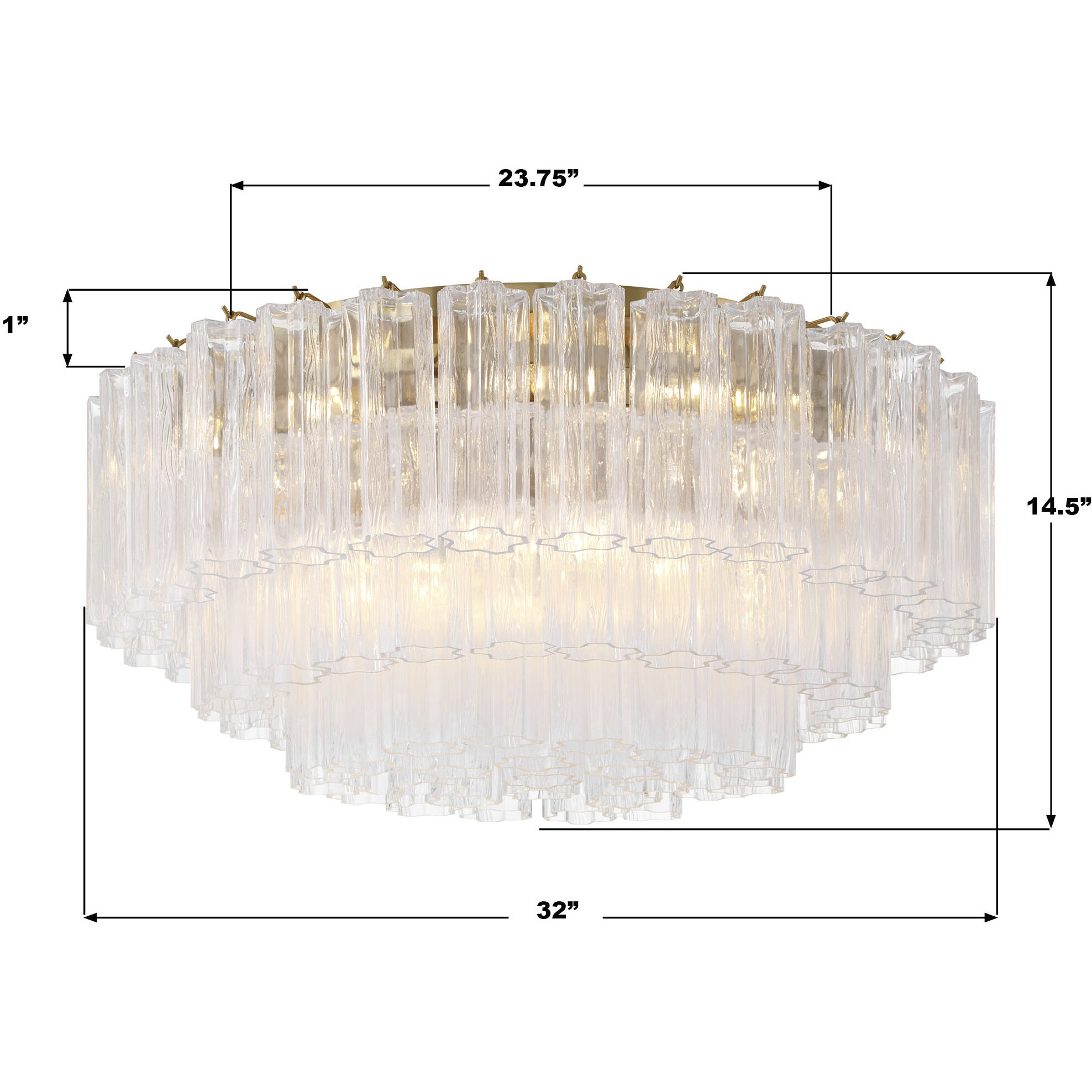 Addis 16 Light 32 inch Aged Brass Flush Ceiling Light in Tronchi Glass Clear