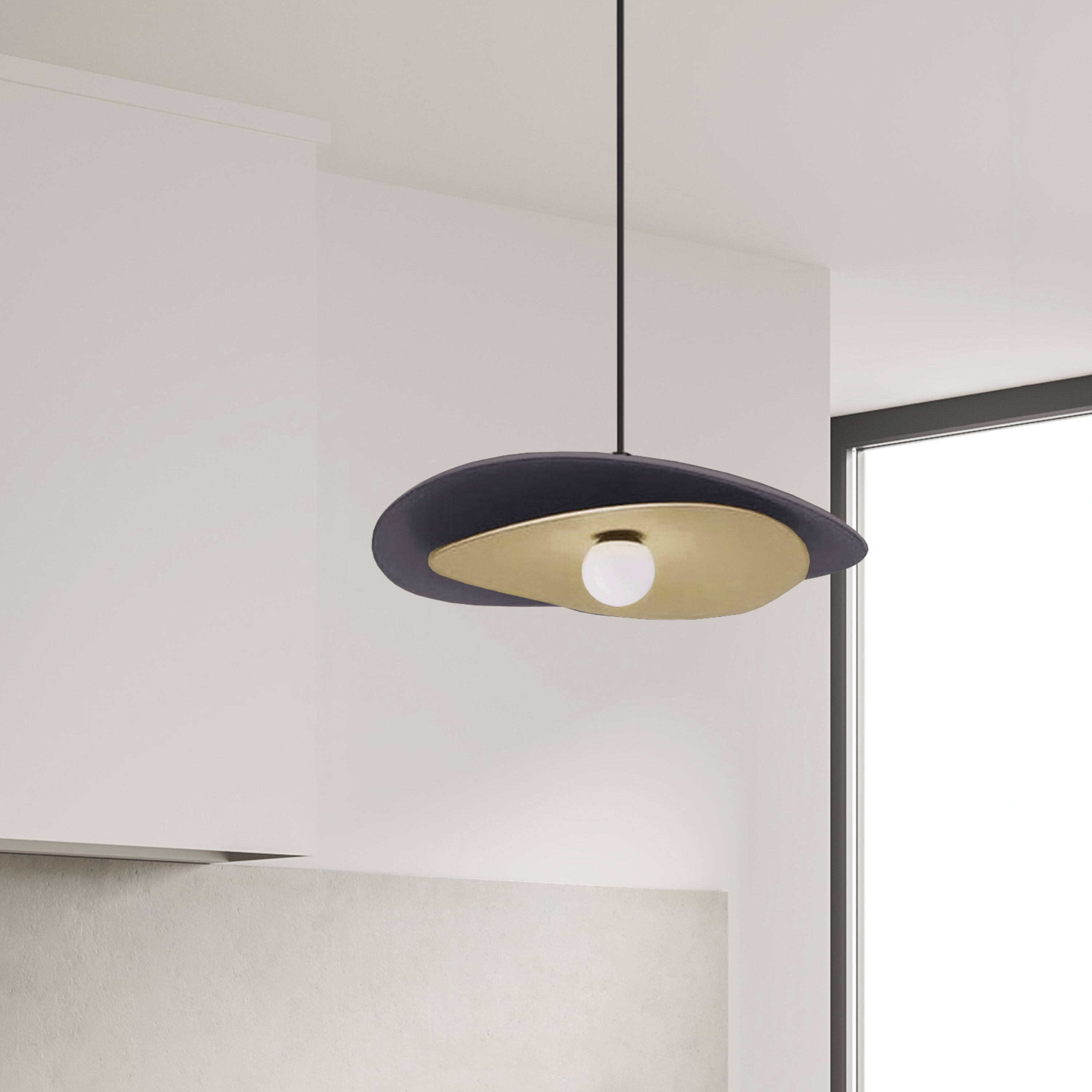 Paven LED 20 inch Matte Black and Aged Brass Pendant Ceiling Light