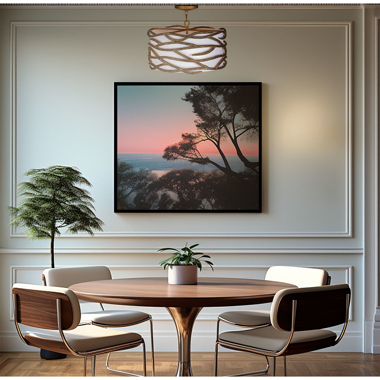 Branch Reality 4 Light 20 inch Textured Ashen Gold Semi Flush Mount Ceiling Light