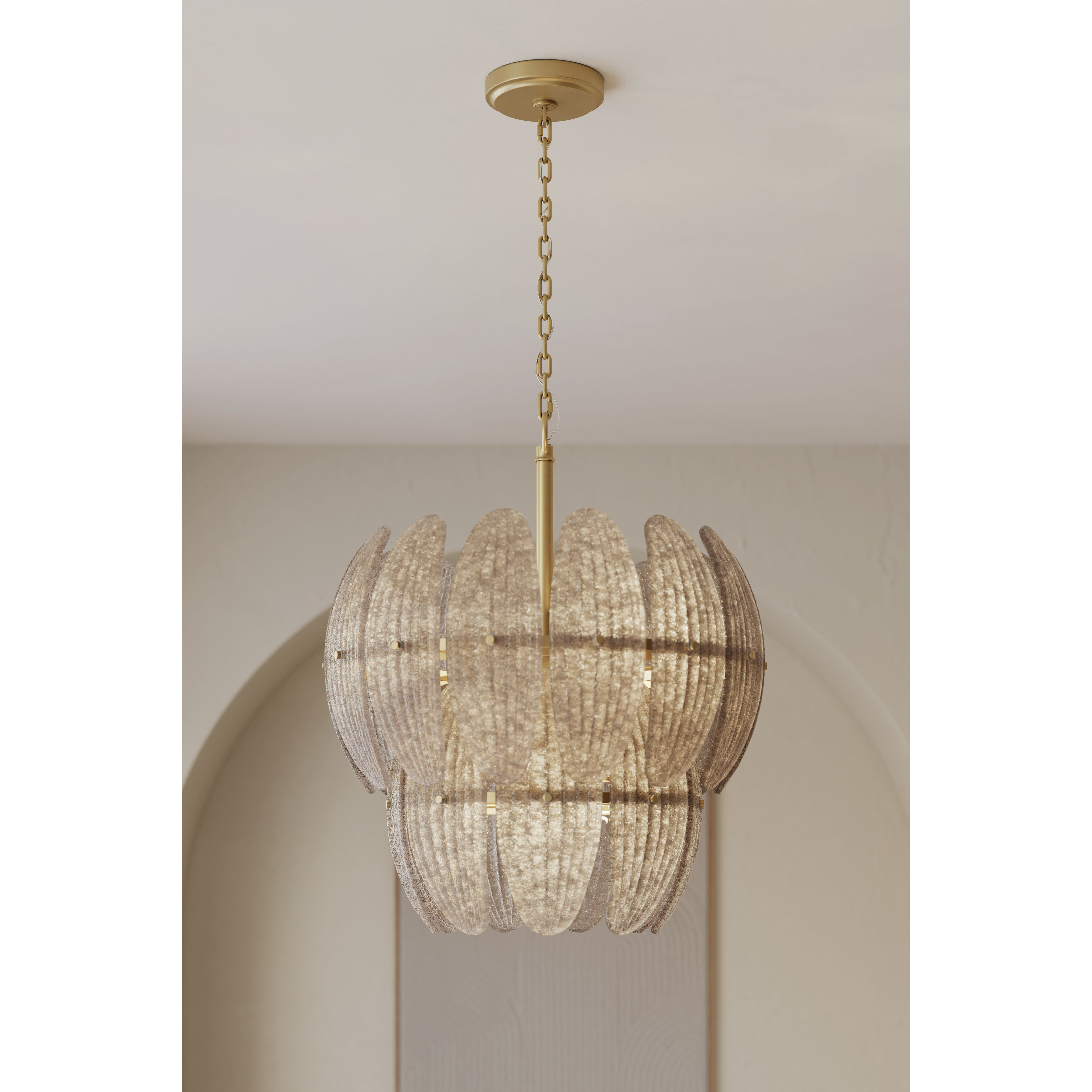 Marclaire 6 Light 19.75 inch Legacy Brass Pendant Ceiling Light in Grey Textured Handmade Glass
