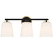 Stella 3 Light 24 inch Matte Black with Natural Brass Bathroom Vanity Light Wall Light