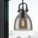 Newton Bell 1 Light 8 inch Matte Black Mini Pendant Ceiling Light in Light Smoke Glass