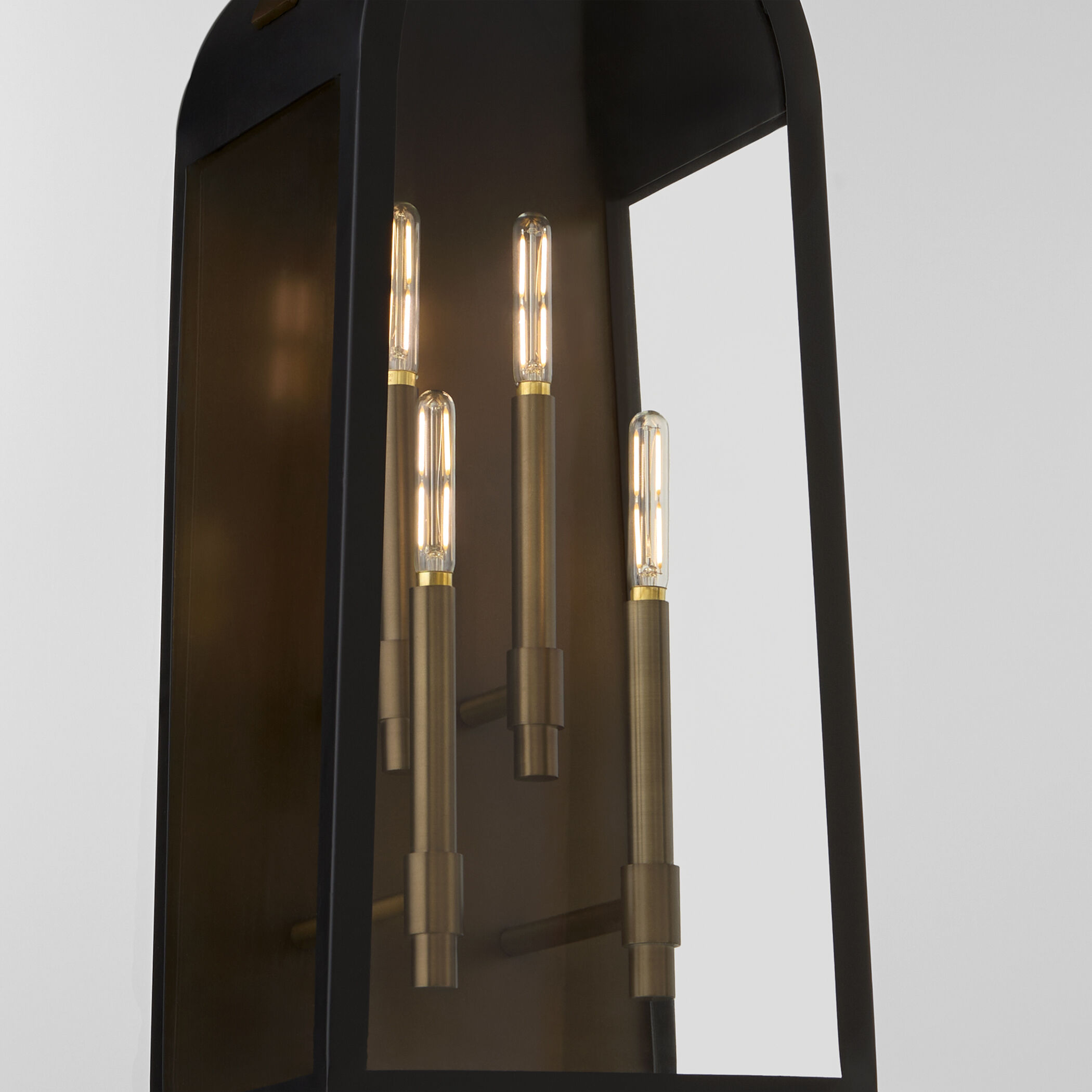 Rossi 4 Light 30 inch Matte Black with Aged Copper Outdoor Wall Lantern