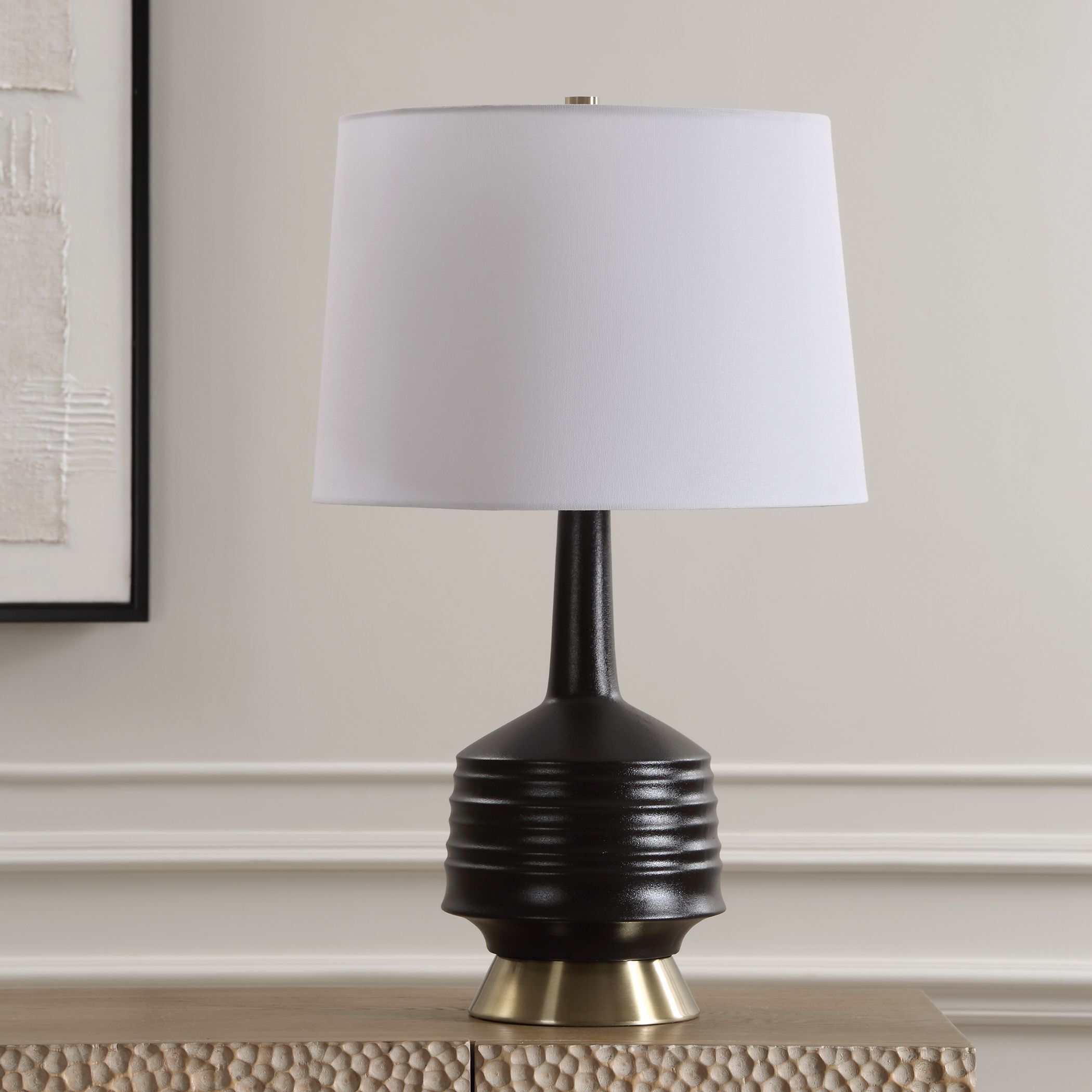 Foster 26 inch 150.00 watt Textured Black Glaze and Antique Brass Table Lamp Portable Light