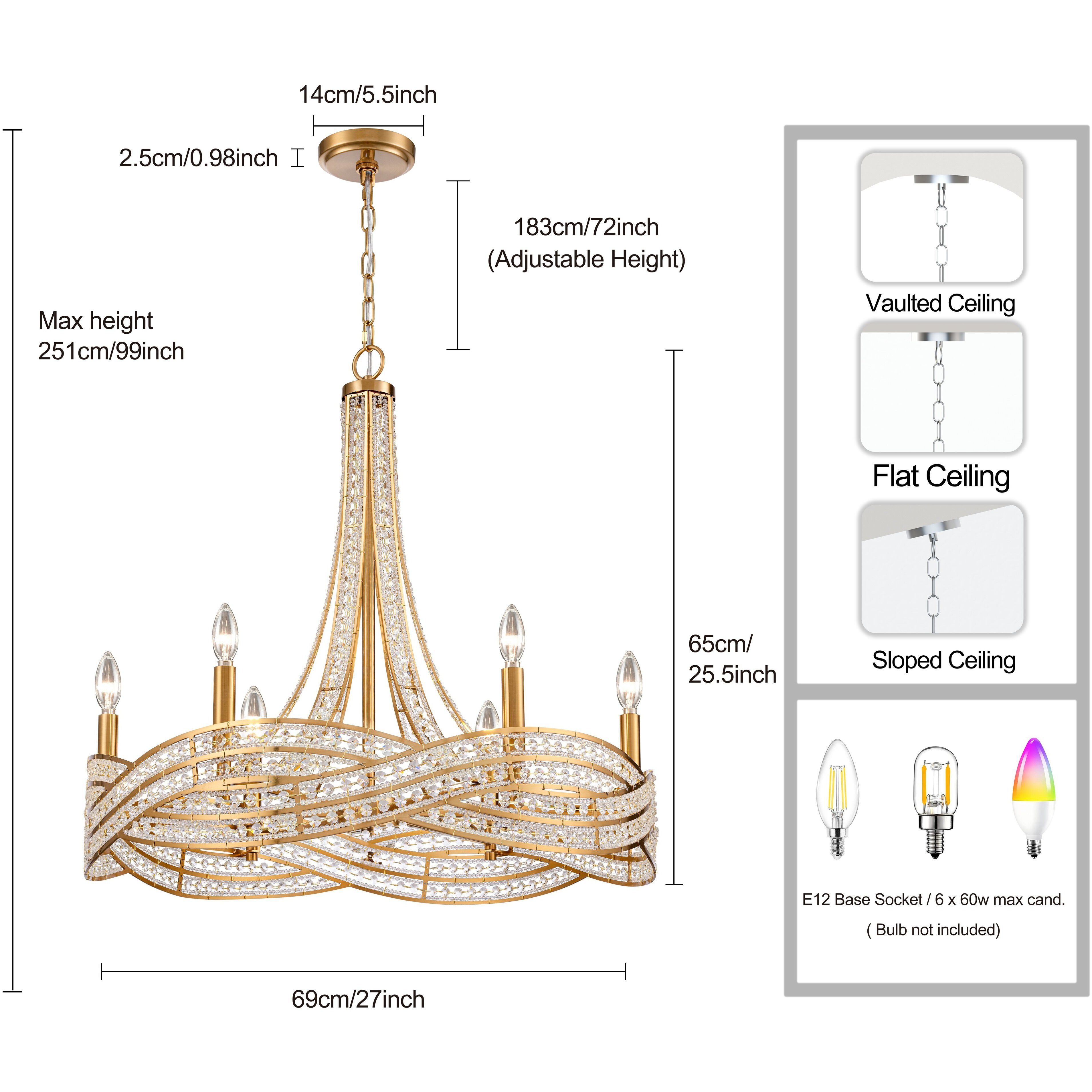 Anastasia 6 Light 27 inch Lacquered Gold Chandelier Ceiling Light