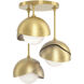 Brooklyn 3 Light 12 inch Modern Brass and Modern Brass Semi-Flush Ceiling Light