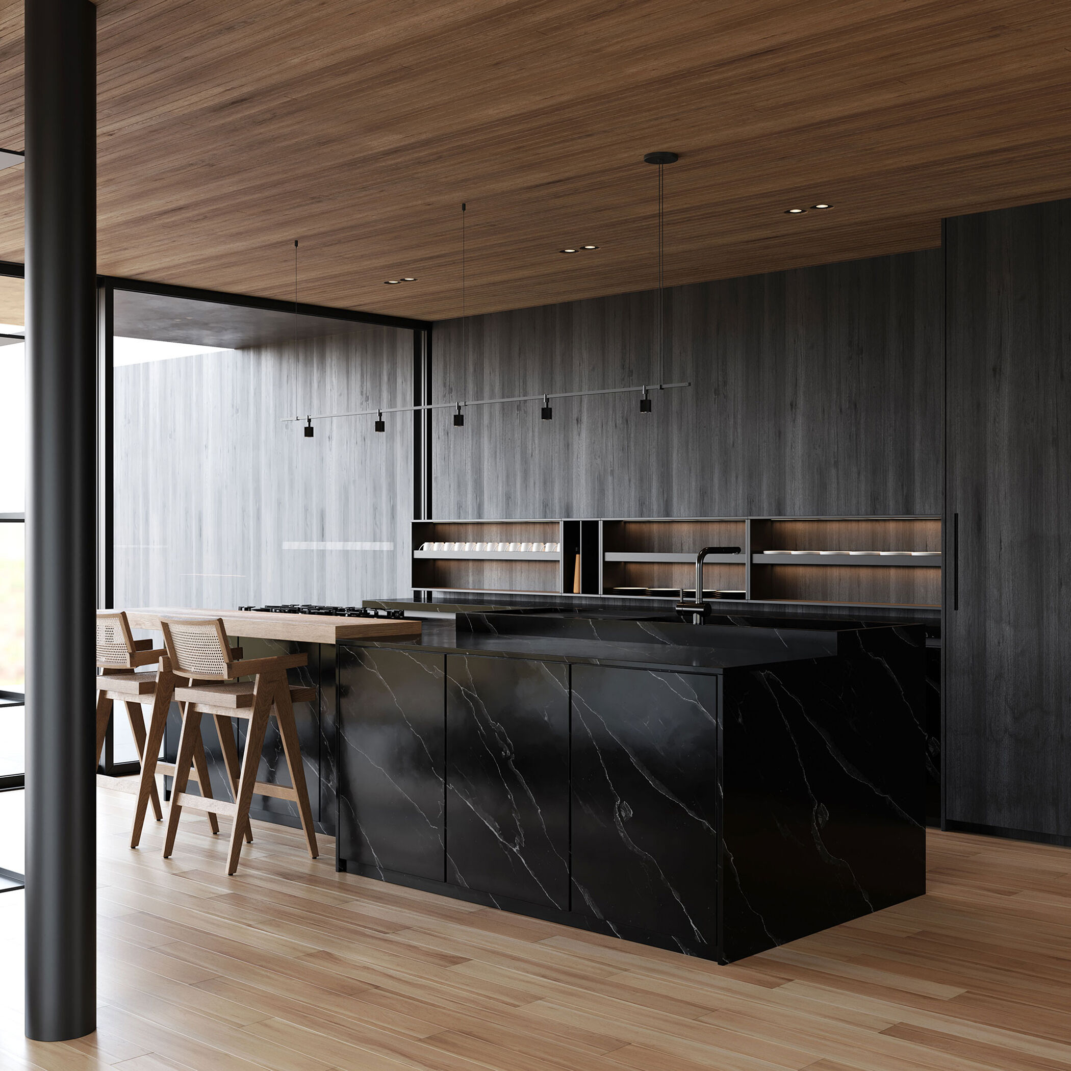 Suspenders LED 97 inch Satin Black Pendant Ceiling Light