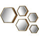 Hexagonal 15.75 X 13.75 inch Gold with Mirror Wall Mirror, Set of 5