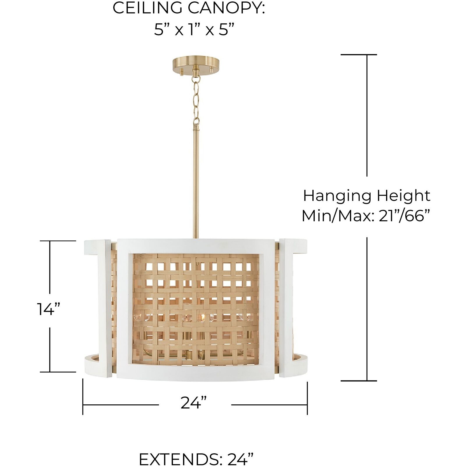 Lola 4 Light 24 inch Flat White and Matte Brass Pendant Ceiling Light