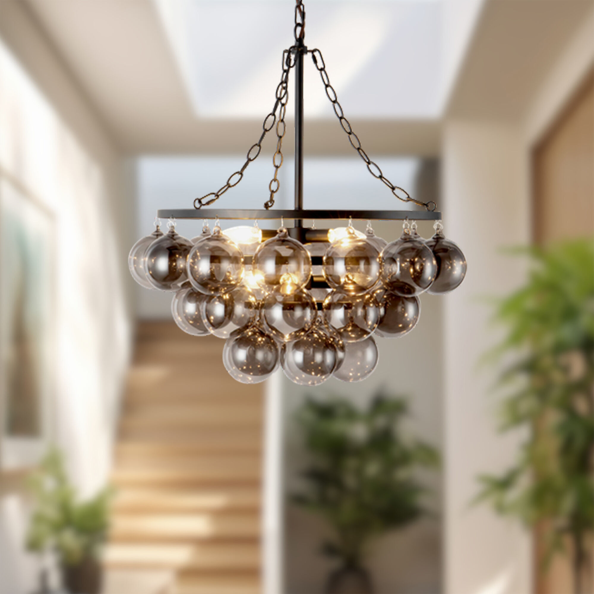 Alora Mood Faye 6 Light 24.13 inch Matte Black and Smoked Solid Glass Chandelier Ceiling Light in Smoked Glass