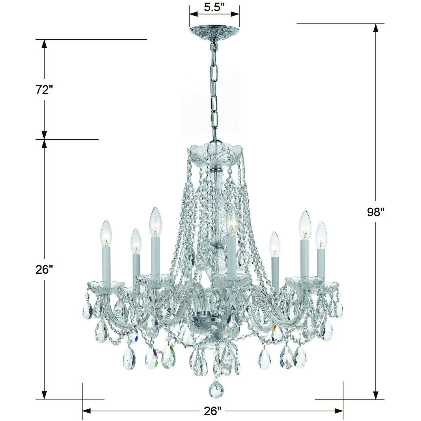 Traditional Crystal 8 Light 26 inch Polished Chrome Chandelier Ceiling Light in Clear Hand Cut