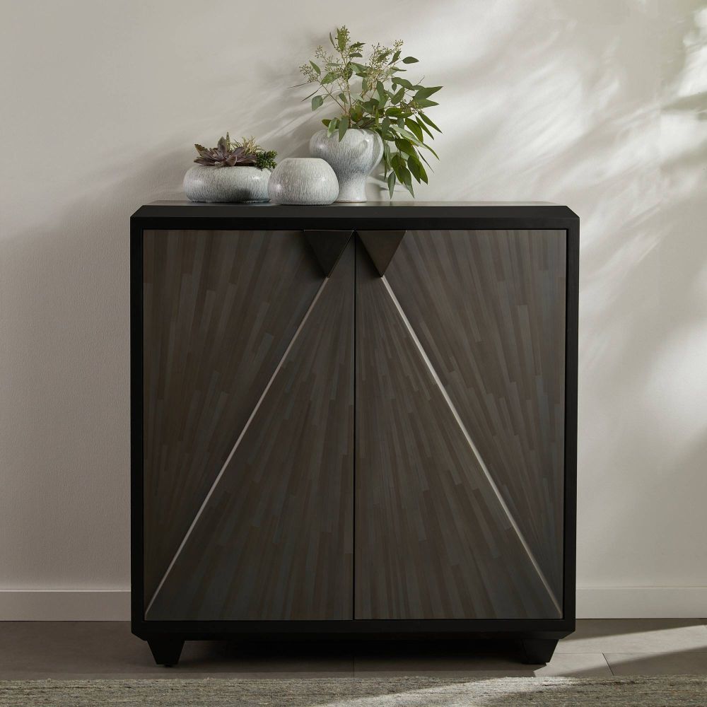 Ellington Gray Straw Marquetry and Ebony Cabinet