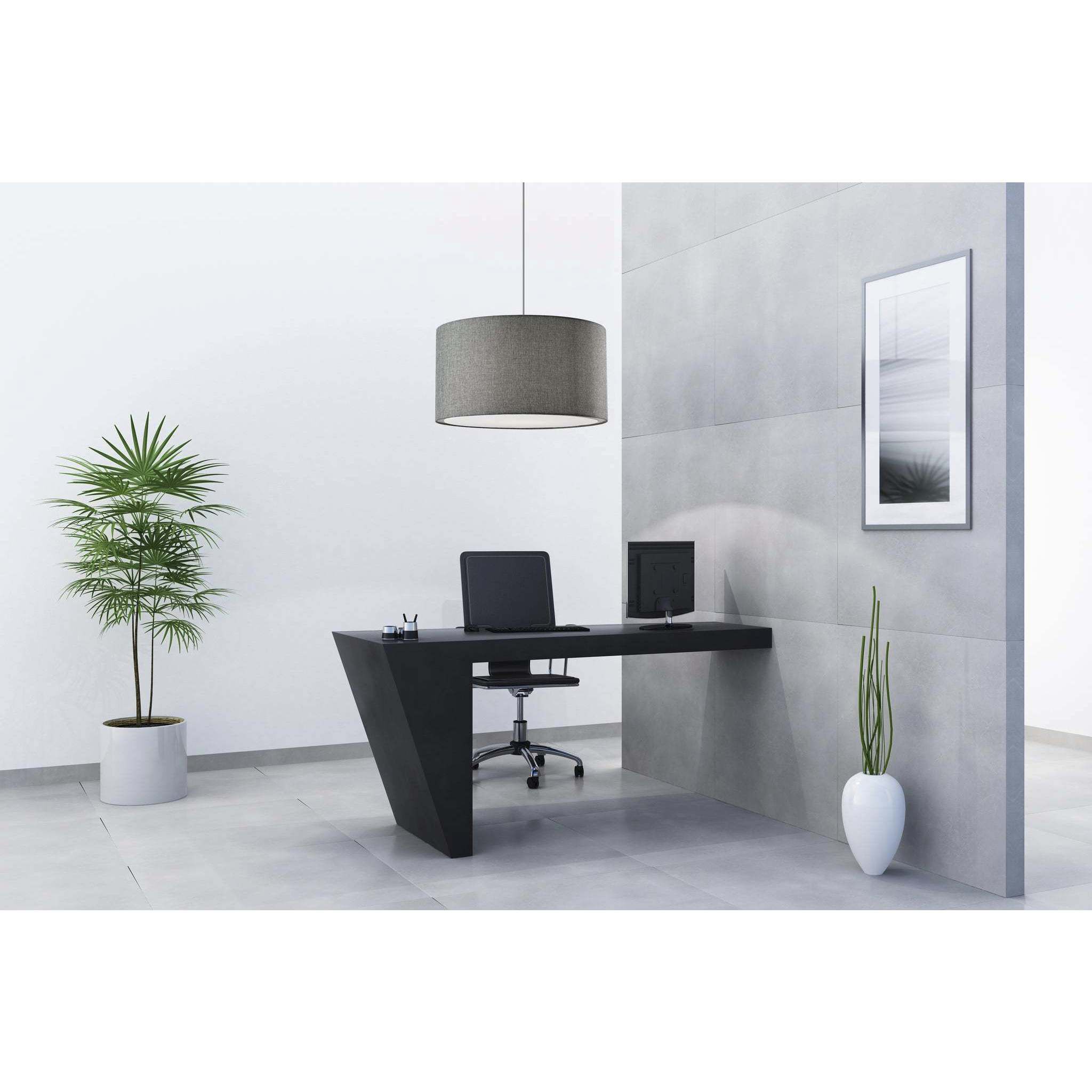 Harvest 1 Light 20 inch Grey Textured Fabric Drum Pendant Ceiling Light, Large