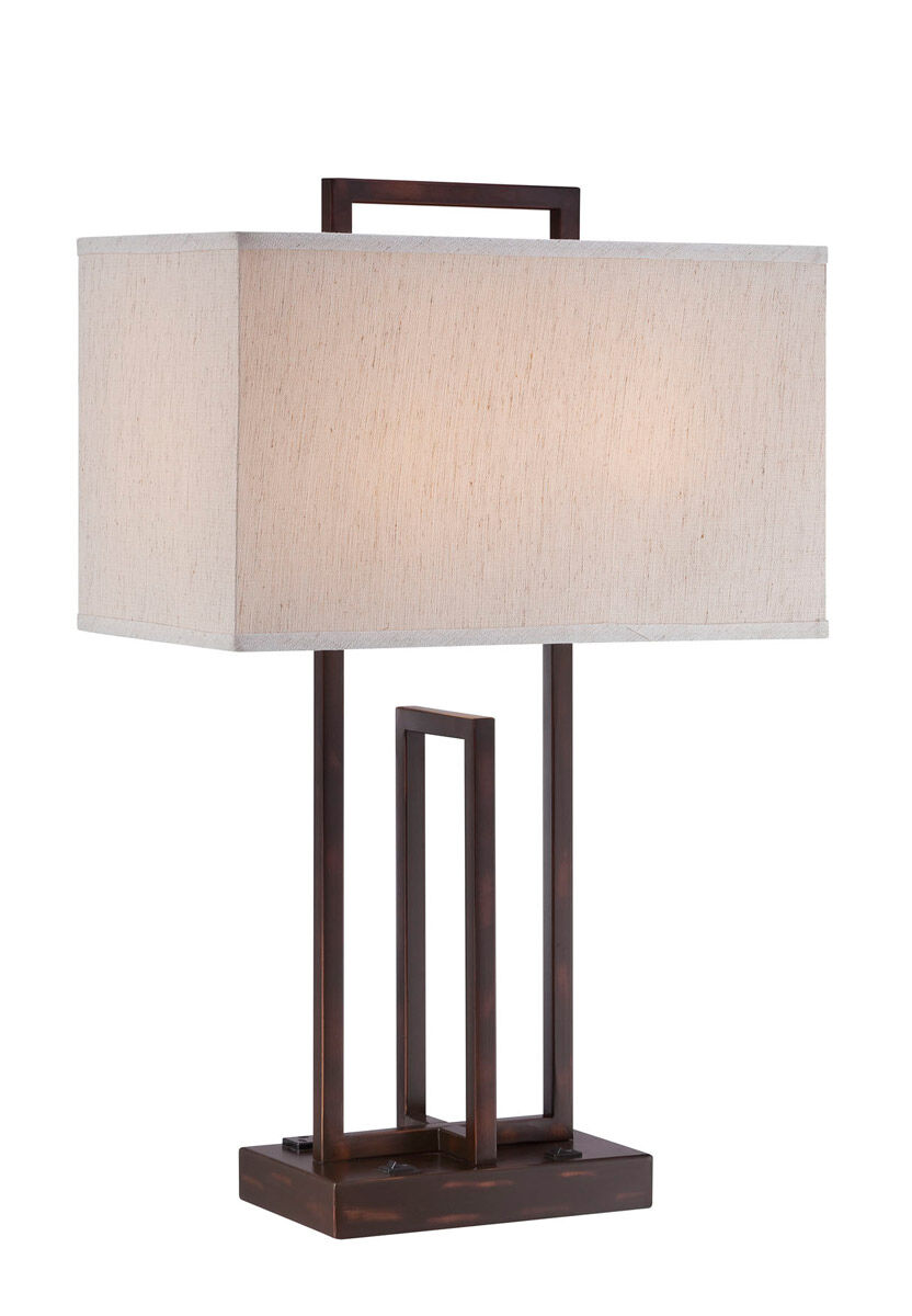 Farren 27 inch 60.00 watt Dark Bronze Table Lamp Portable Light, with 2 Power Outlets