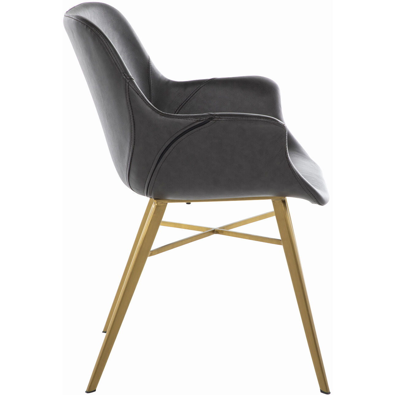 Channing Charcoal Brown Leather / Stainless Gold Dining Chair
