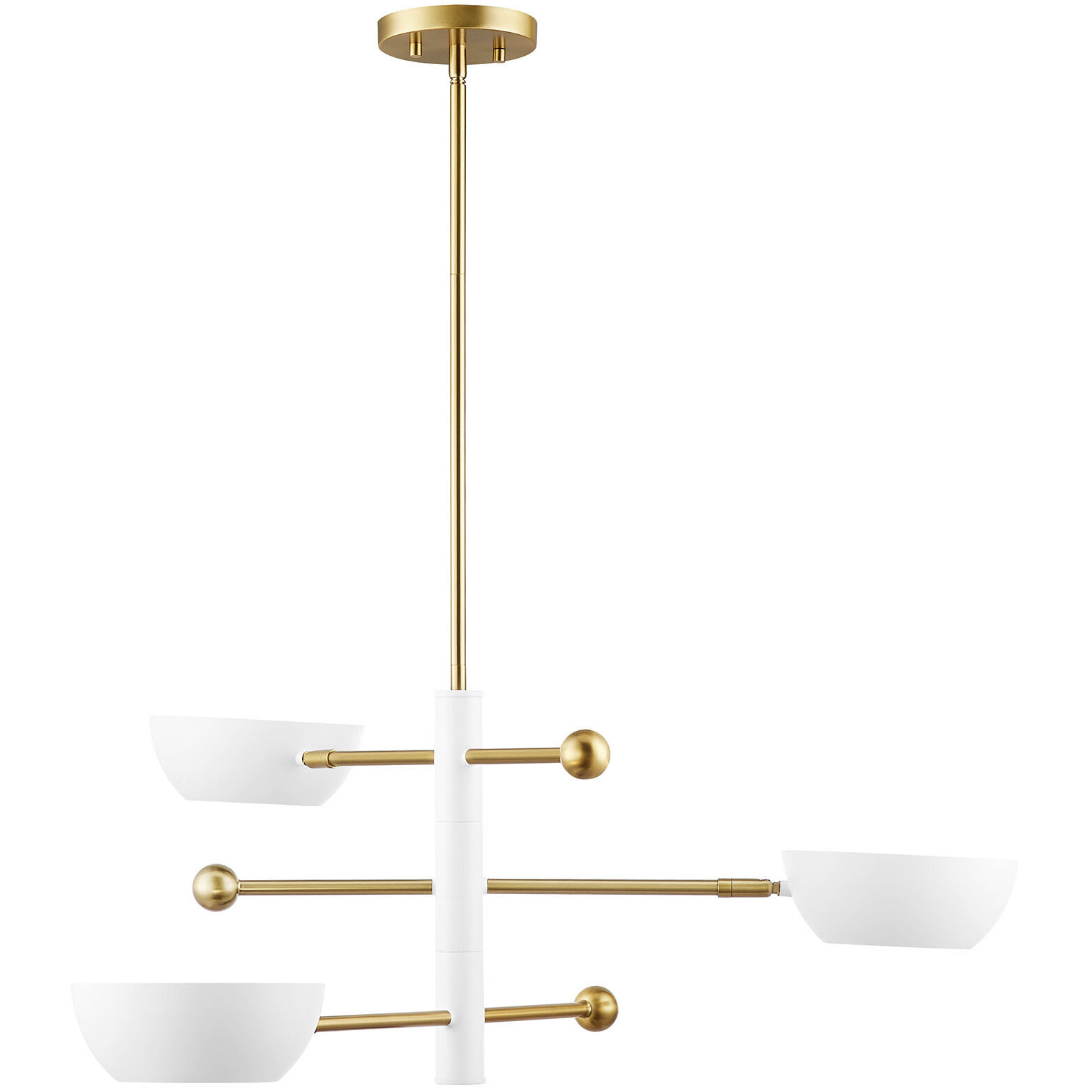 Contemporary 3 Light 33.75 inch White with Natural Brass Chandelier Ceiling Light