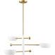 Contemporary 3 Light 33.75 inch White with Natural Brass Chandelier Ceiling Light