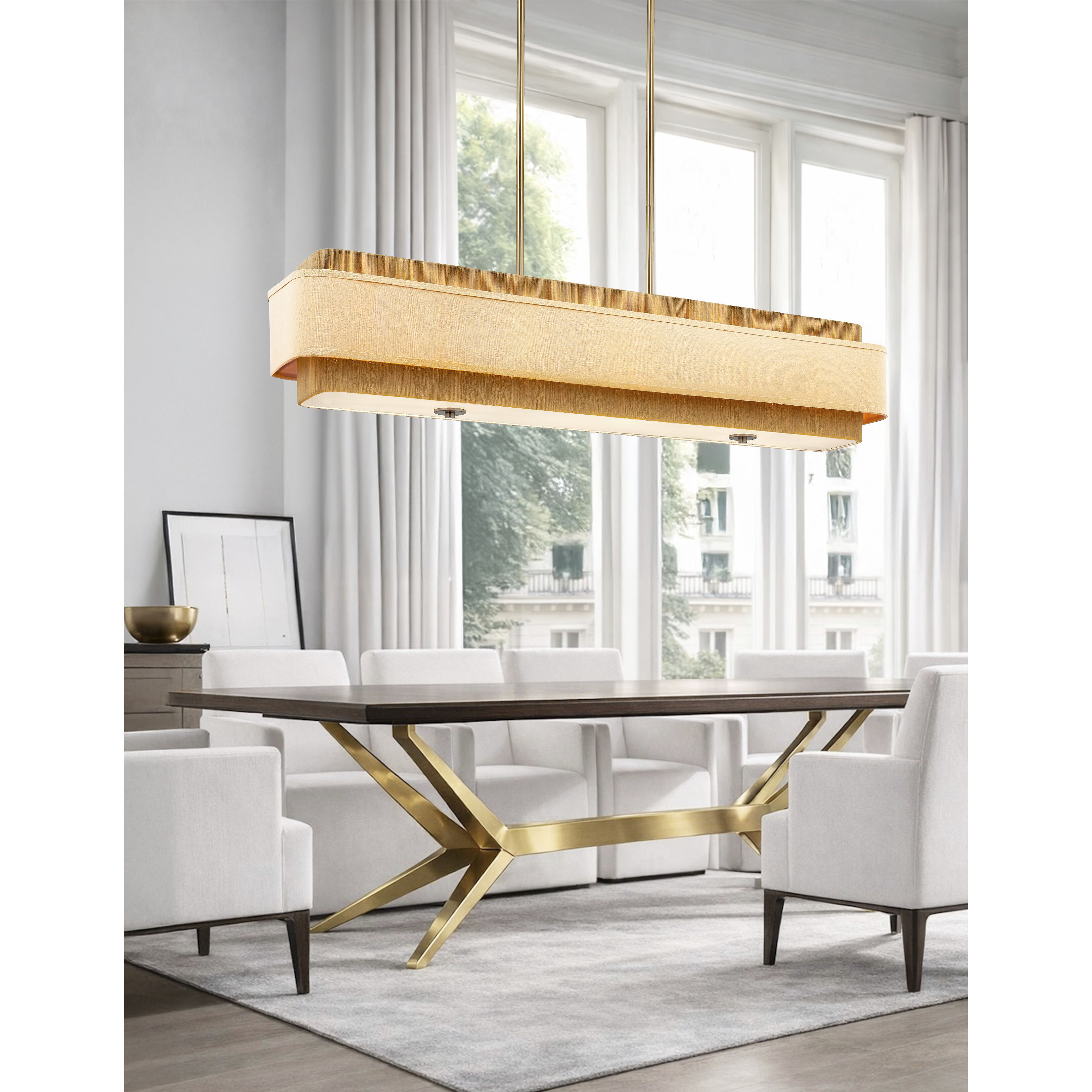 Textile Collection - Narberth Family 5 Light 44 inch Brushed Brass Pendant Ceiling Light, EVOLV