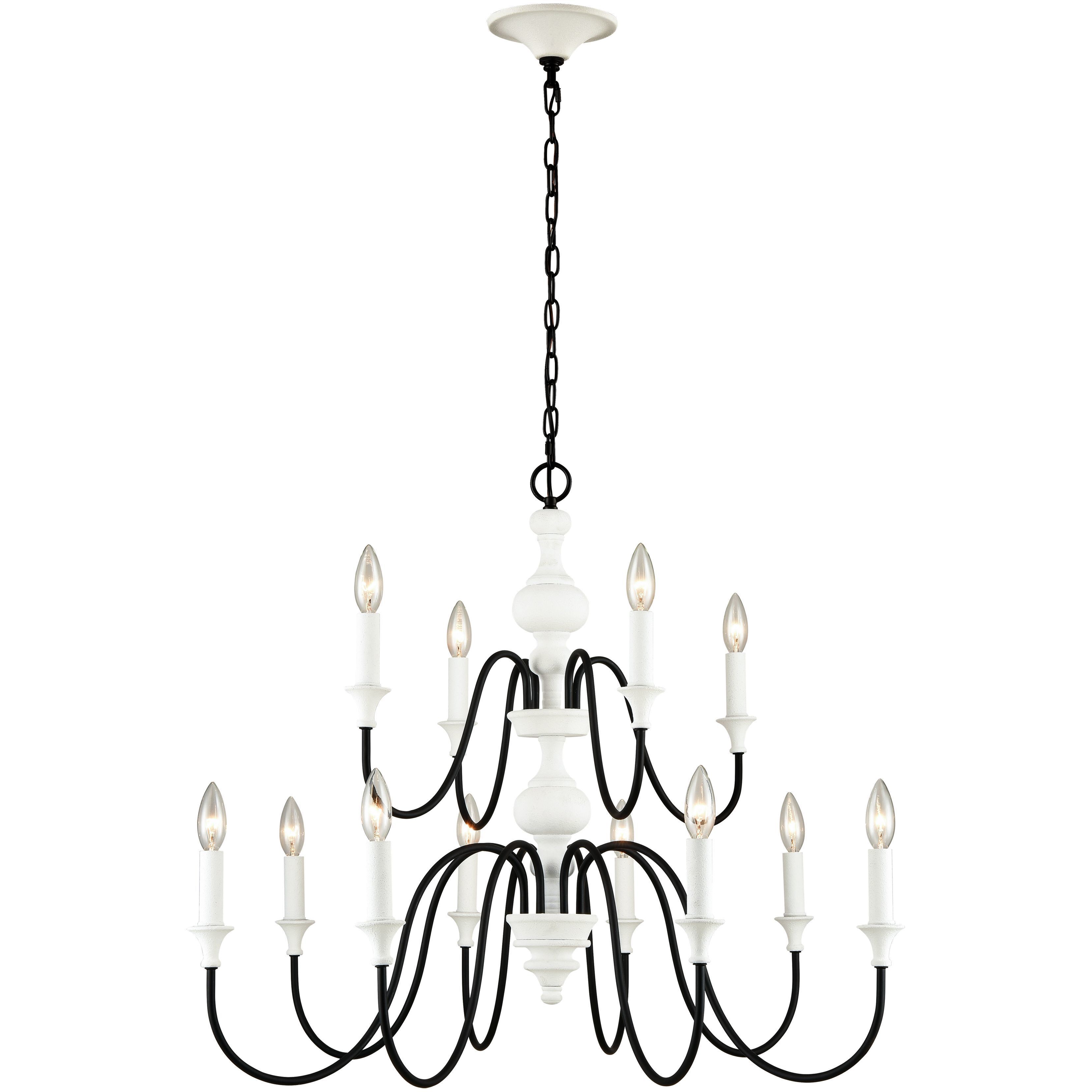 Val de Loire 12 Light 36 inch Textured White with Black Chandelier Ceiling Light