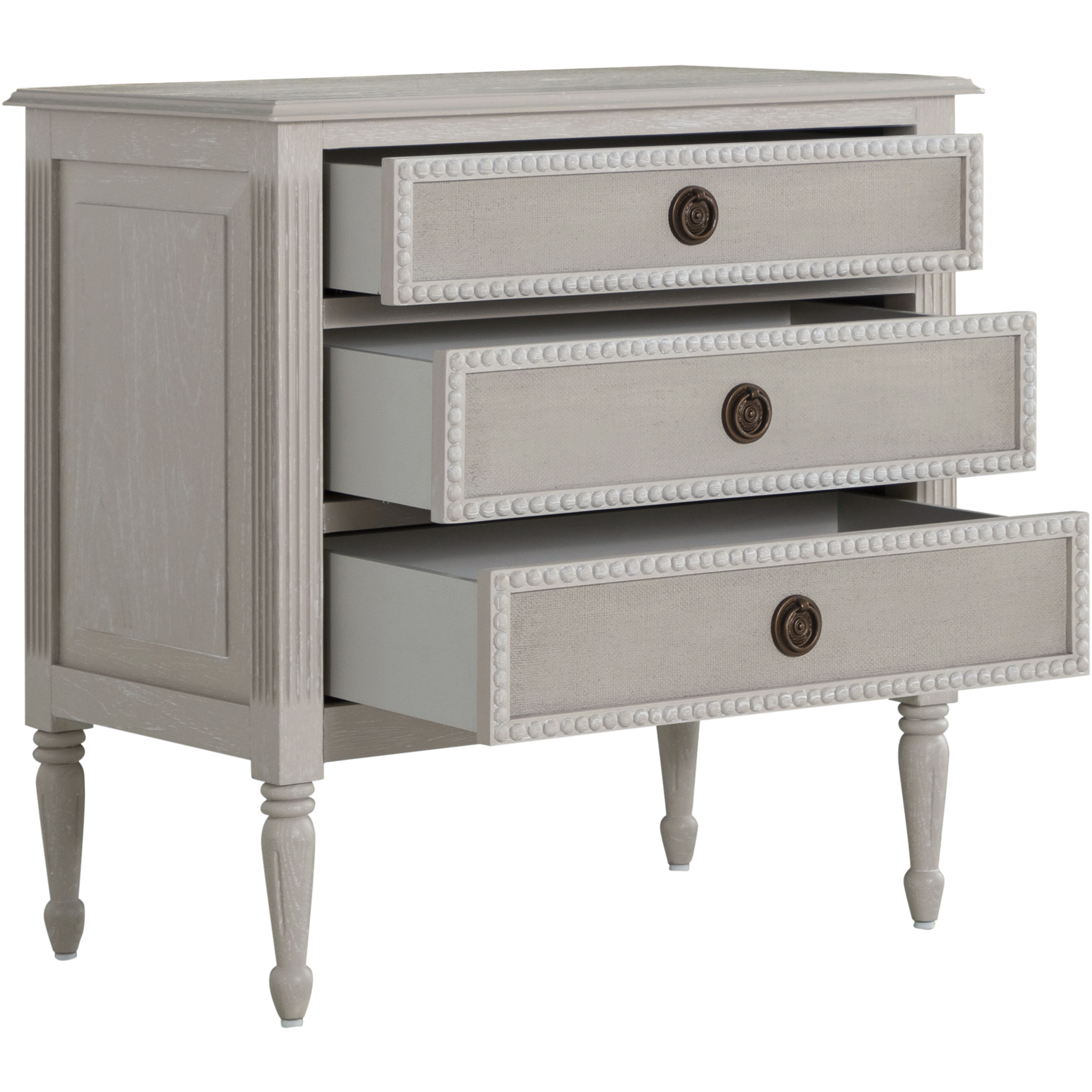 Caroline 30.5 X 30 inch Cerused White and Painted Burlap with Antique Bronze Nightstand