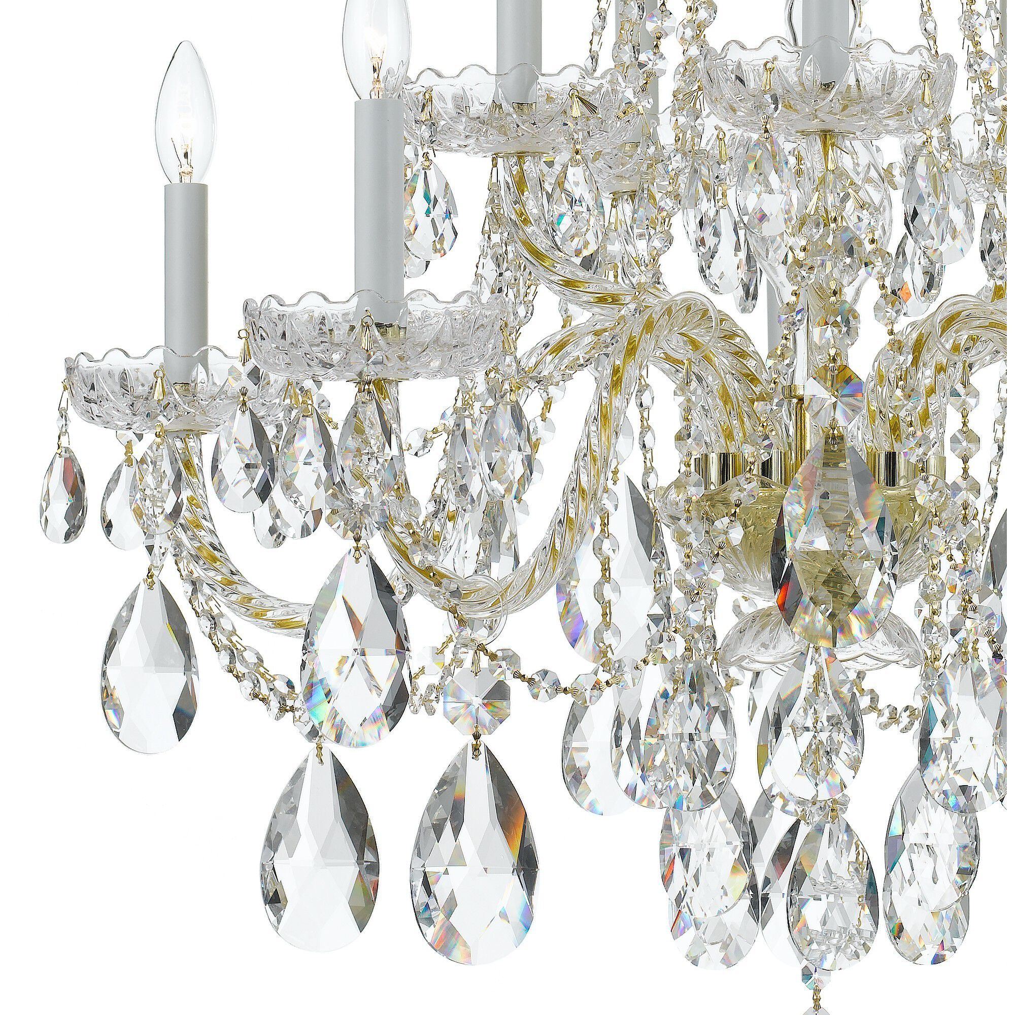 Traditional Crystal 10 Light 32 inch Polished Brass Chandelier Ceiling Light in Clear Swarovski Strass