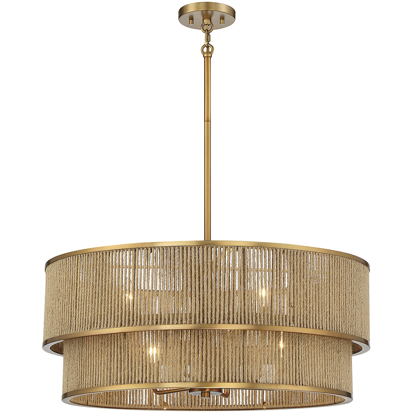 Ashburn 6 Light 28 inch Warm Brass and Rope Pendant Ceiling Light