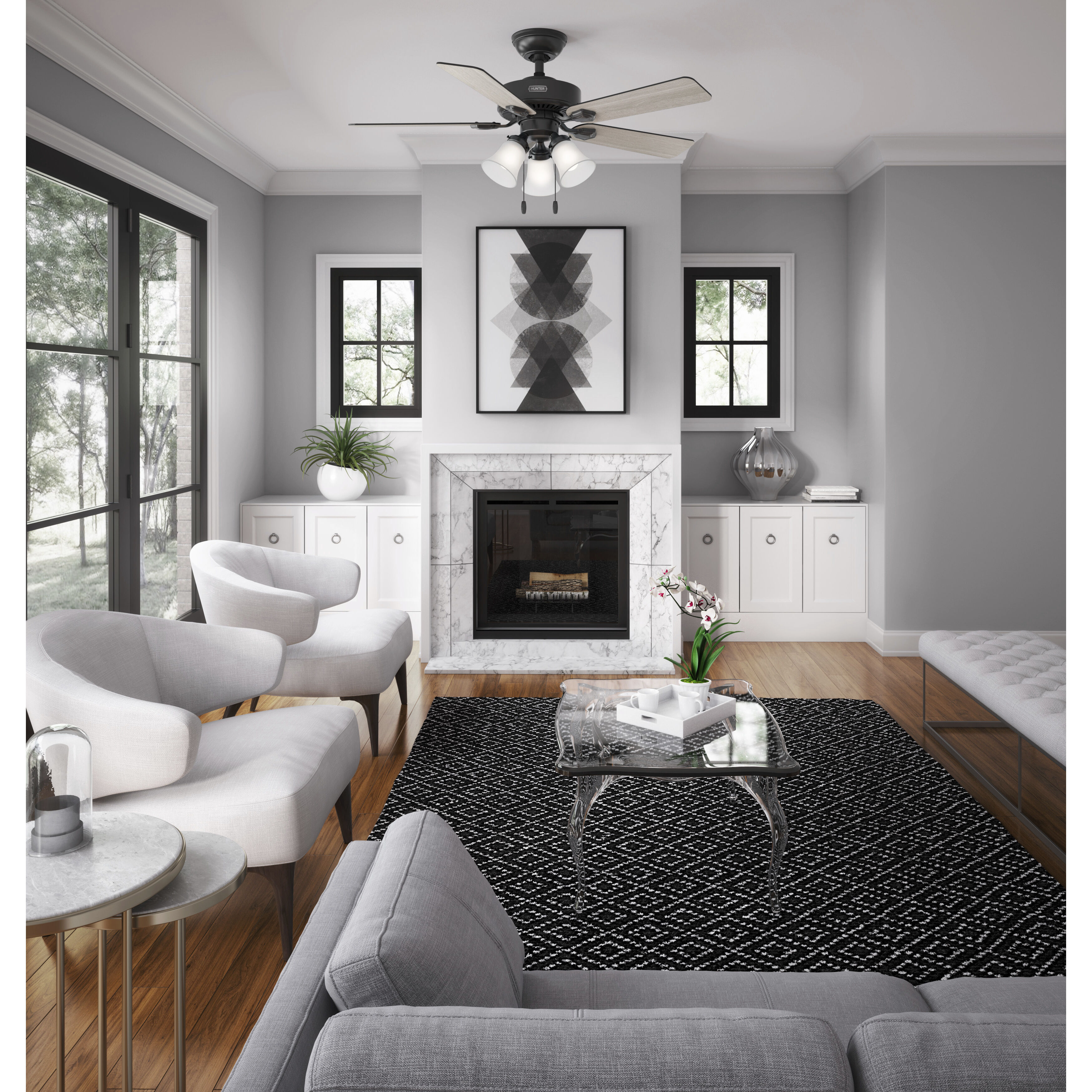 Swanson 44 inch Matte Black with Matte Black/Light Gray Oak Blades Ceiling Fan