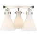 Newton Cone 3 Light 19.63 inch Satin Nickel Flush Mount Ceiling Light in Matte White Glass