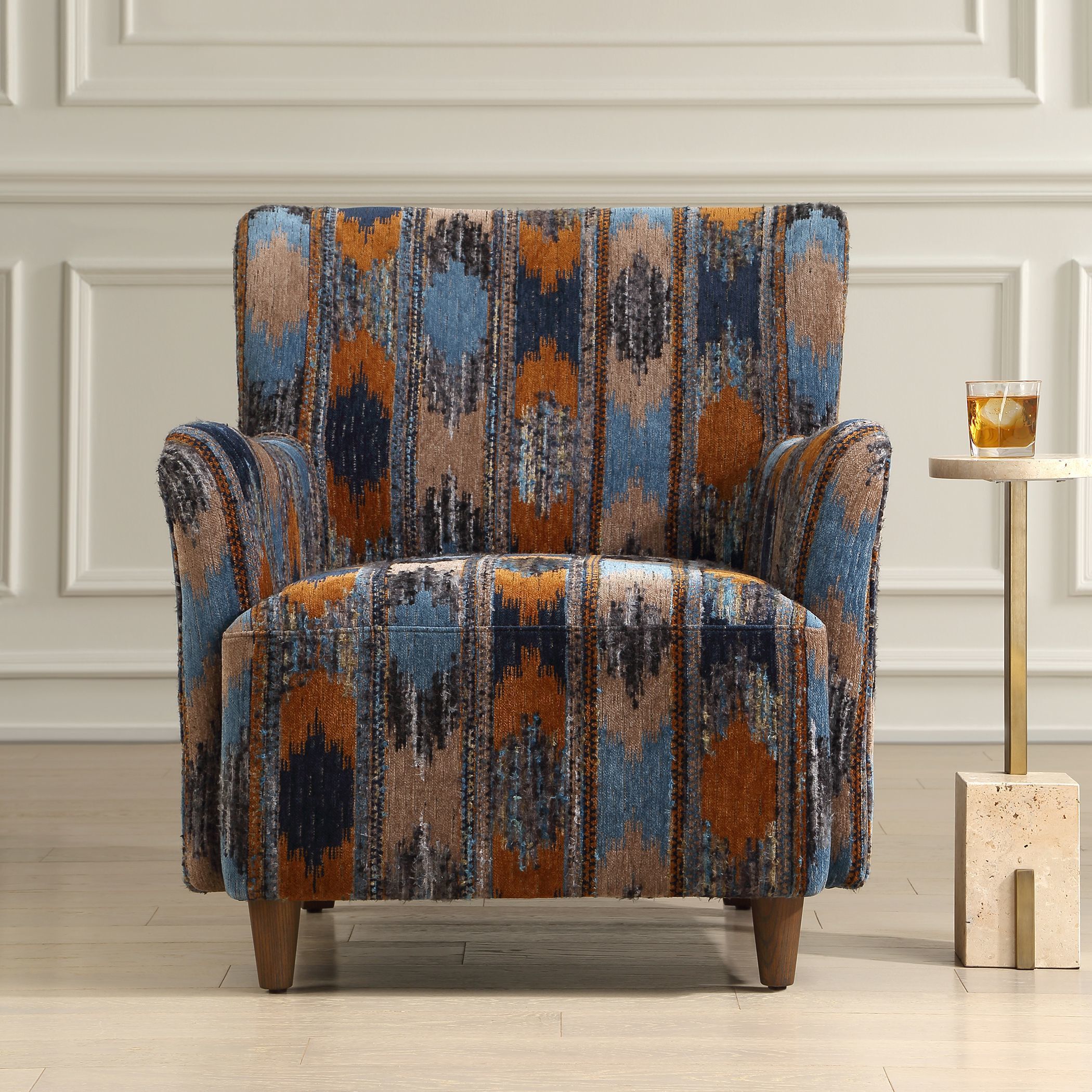 Lainey Sapphire and Rust and Spa Blue with Walnut Armchair