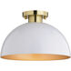 Devon LED 12.75 inch Glossy White and Satin Brass Semi-Flush Mount Ceiling Light