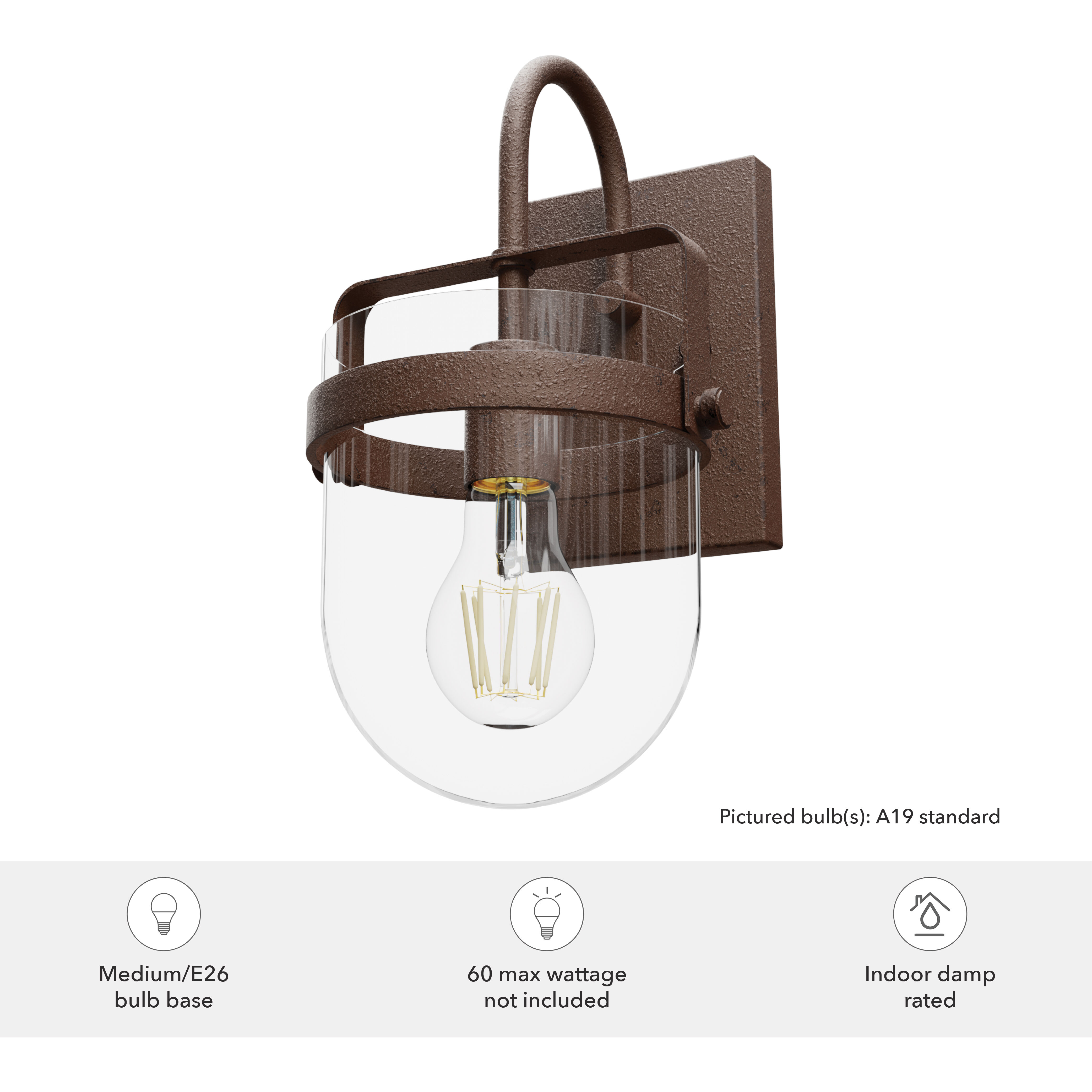 Karloff 1 Light 7.5 inch Textured Rust Wall Sconce Wall Light