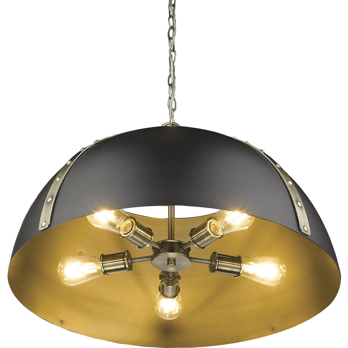 Aldrich Pendant Ceiling Light in Aged Brass, Matte Black