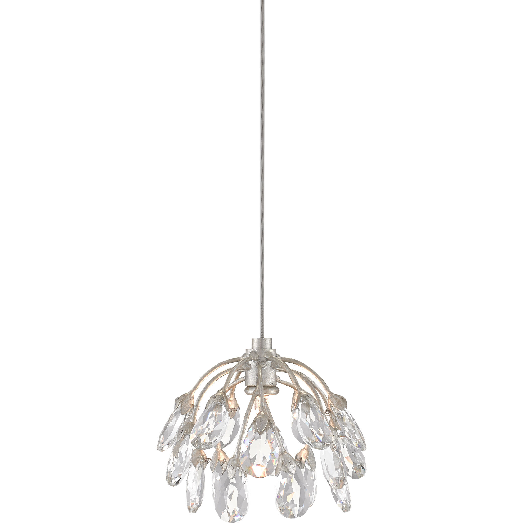 Crystal Bud 1 Light 8 inch Painted Silver/Contemporary Silver Leaf Multi-Drop Pendant Ceiling Light