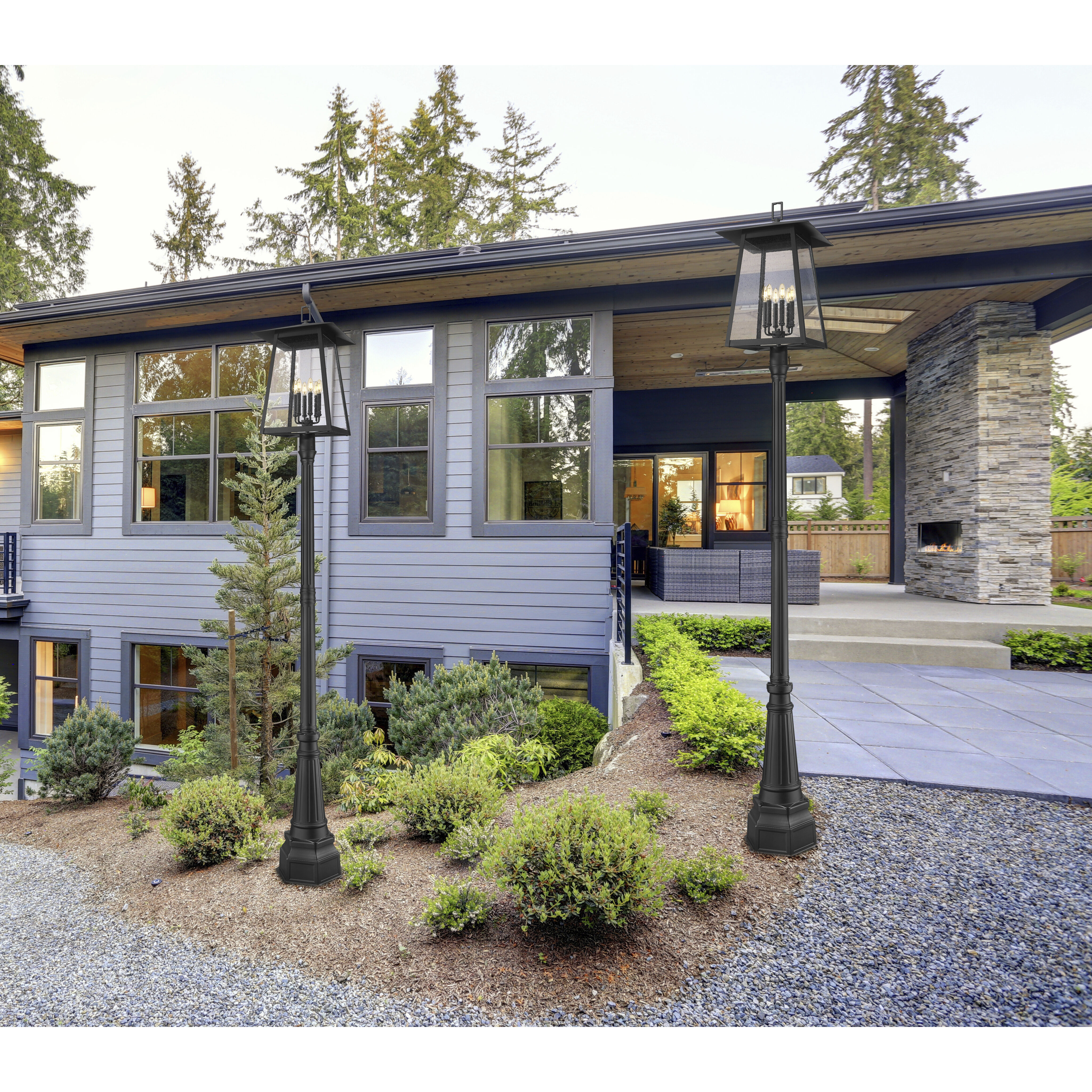 Rainer 6 Light 113.5 inch Black Outdoor Post Mounted Fixture in G9