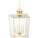 June 4 Light 16 inch Aged Brass and Soft Cream Indoor Lantern Pendant Ceiling Light