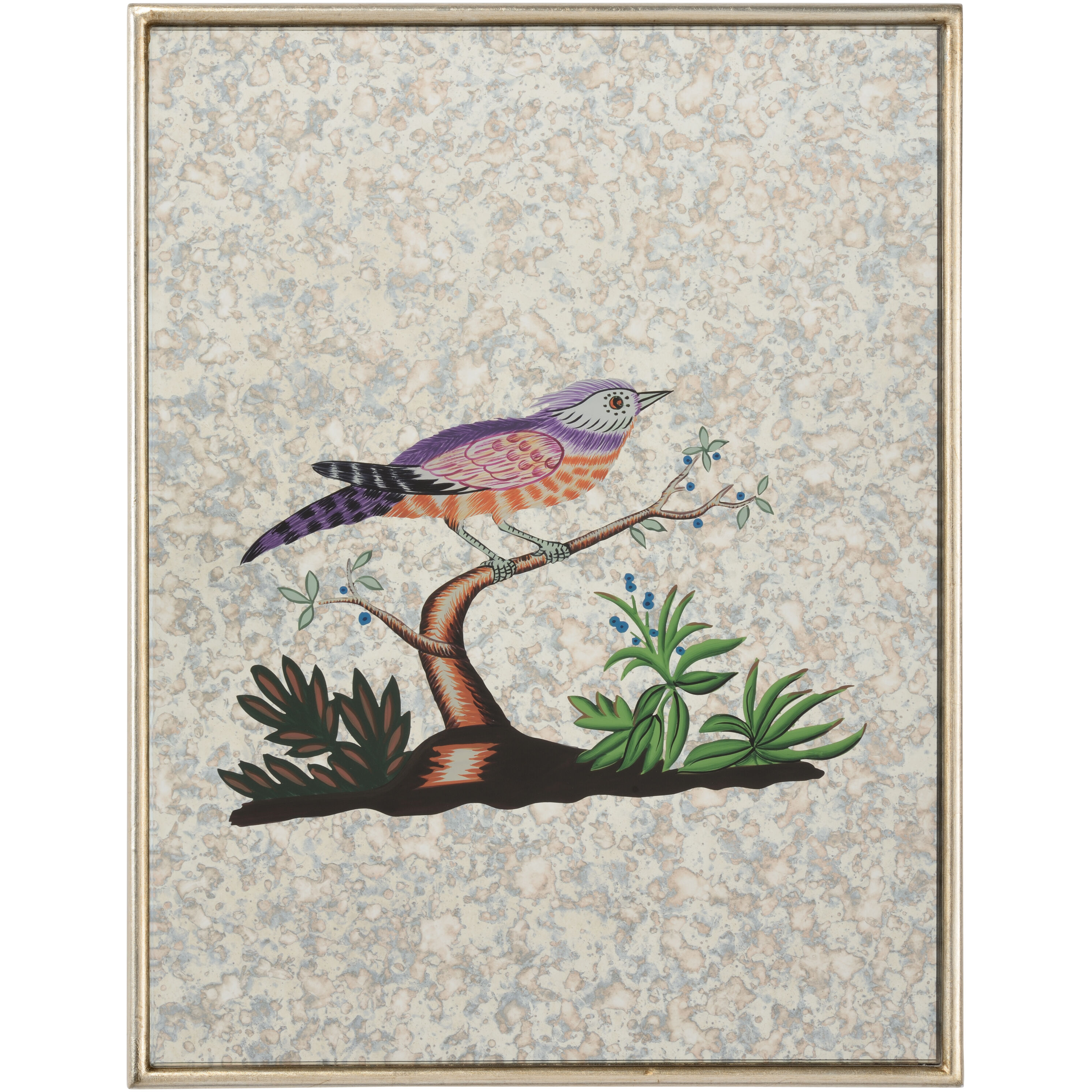 Antiqued Mirrored Bird A Silver Wall Decor, Square